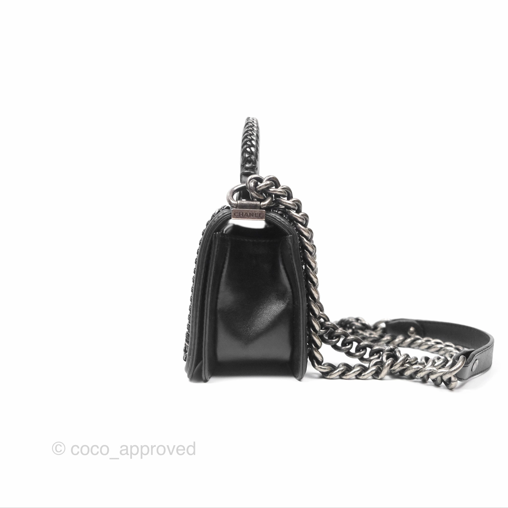 Chanel Small Chain Around Top Handle Boy Black Calfskin Ruthenium Hardware