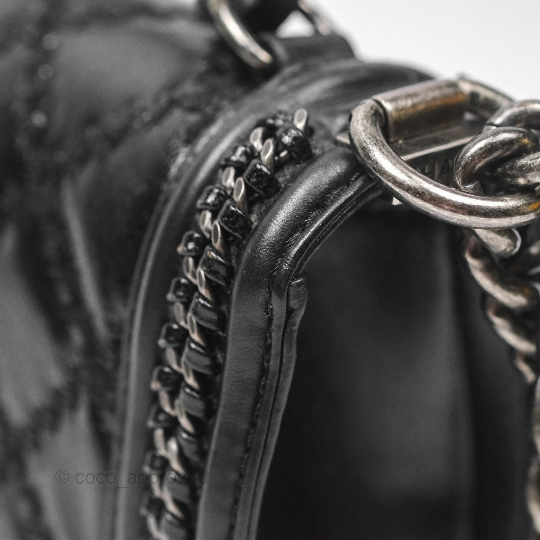 Chanel Small Chain Around Top Handle Boy Black Calfskin Ruthenium Hardware