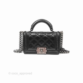 Chanel Small Chain Around Top Handle Boy Black Calfskin Ruthenium Hardware