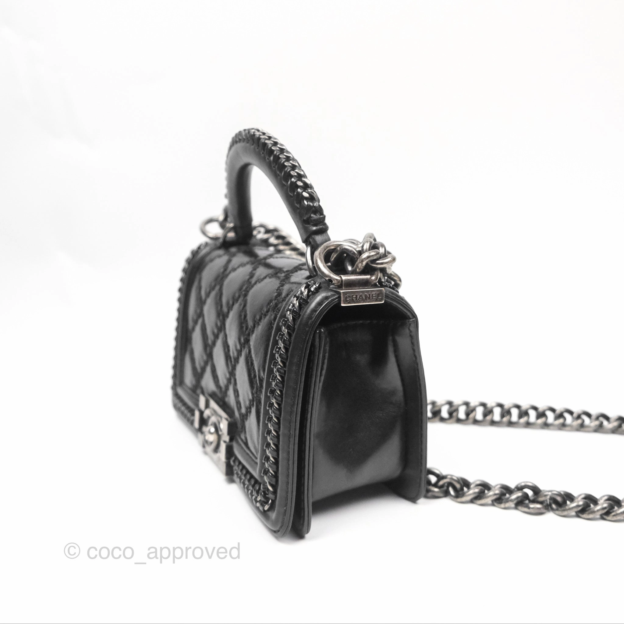 Chanel Small Chain Around Top Handle Boy Black Calfskin Ruthenium Hardware