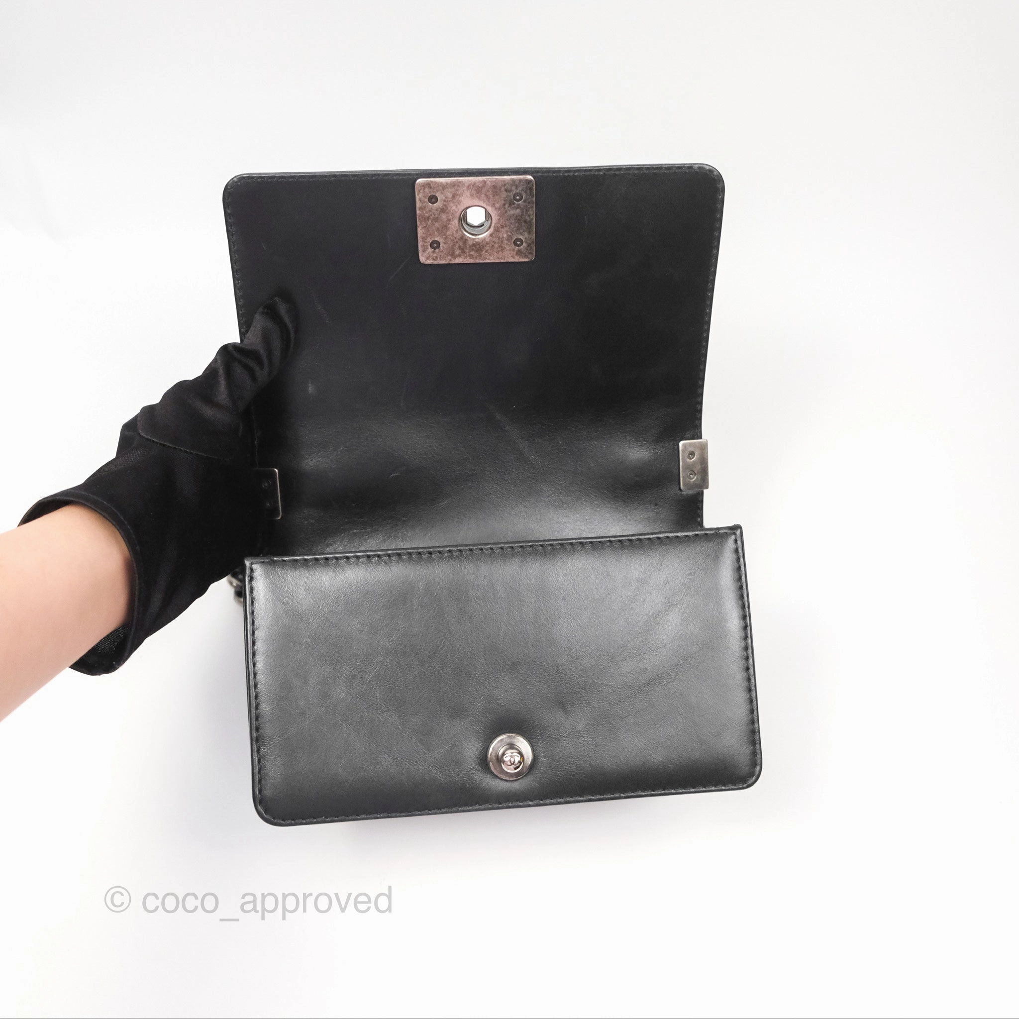 Chanel Small Chain Around Top Handle Boy Black Calfskin Ruthenium Hardware