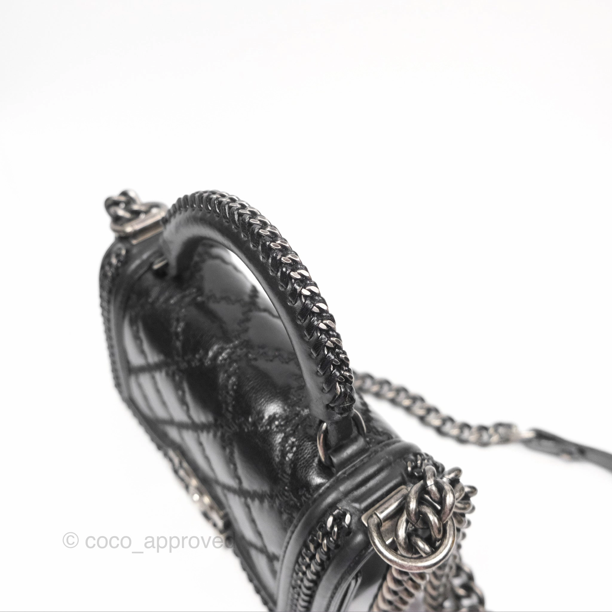 Chanel Small Chain Around Top Handle Boy Black Calfskin Ruthenium Hardware