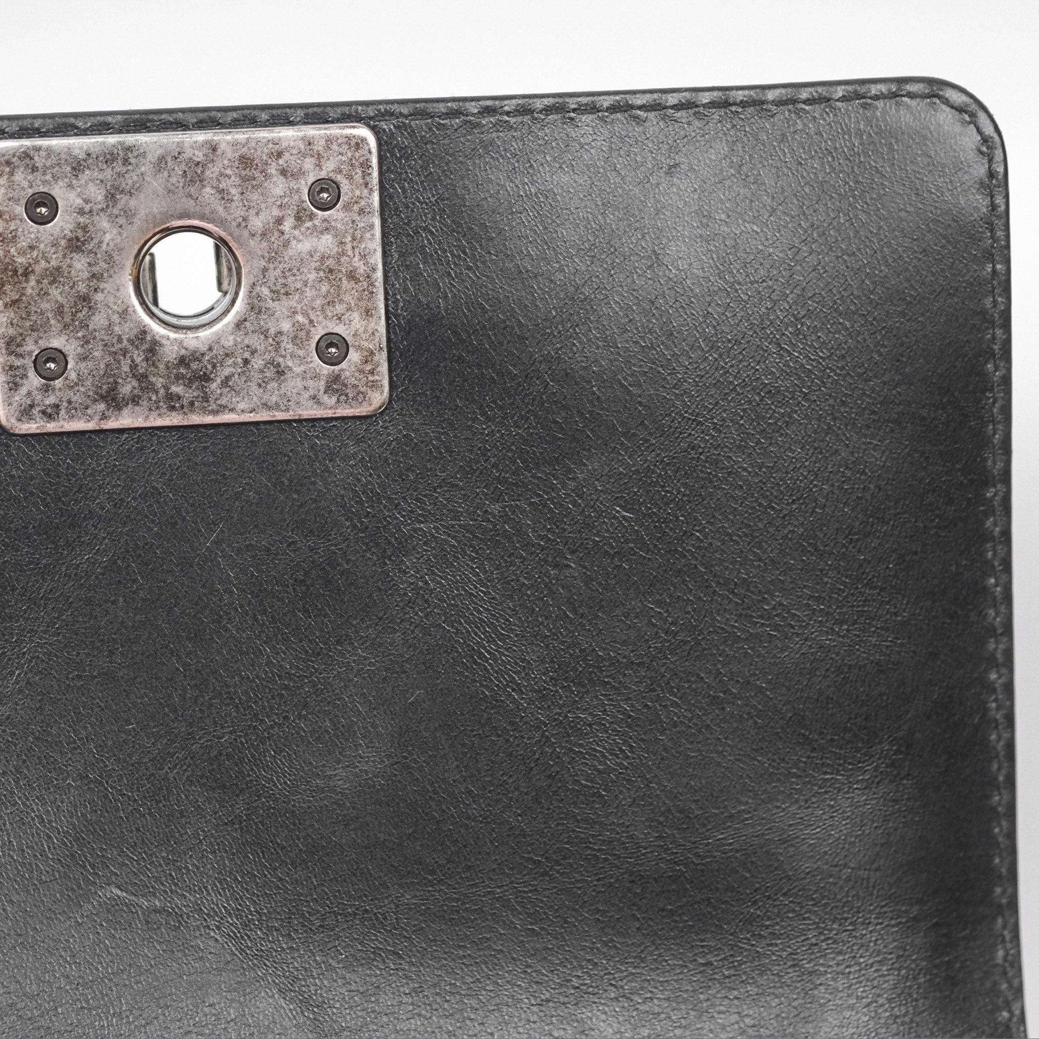 Chanel Small Chain Around Top Handle Boy Black Calfskin Ruthenium Hardware
