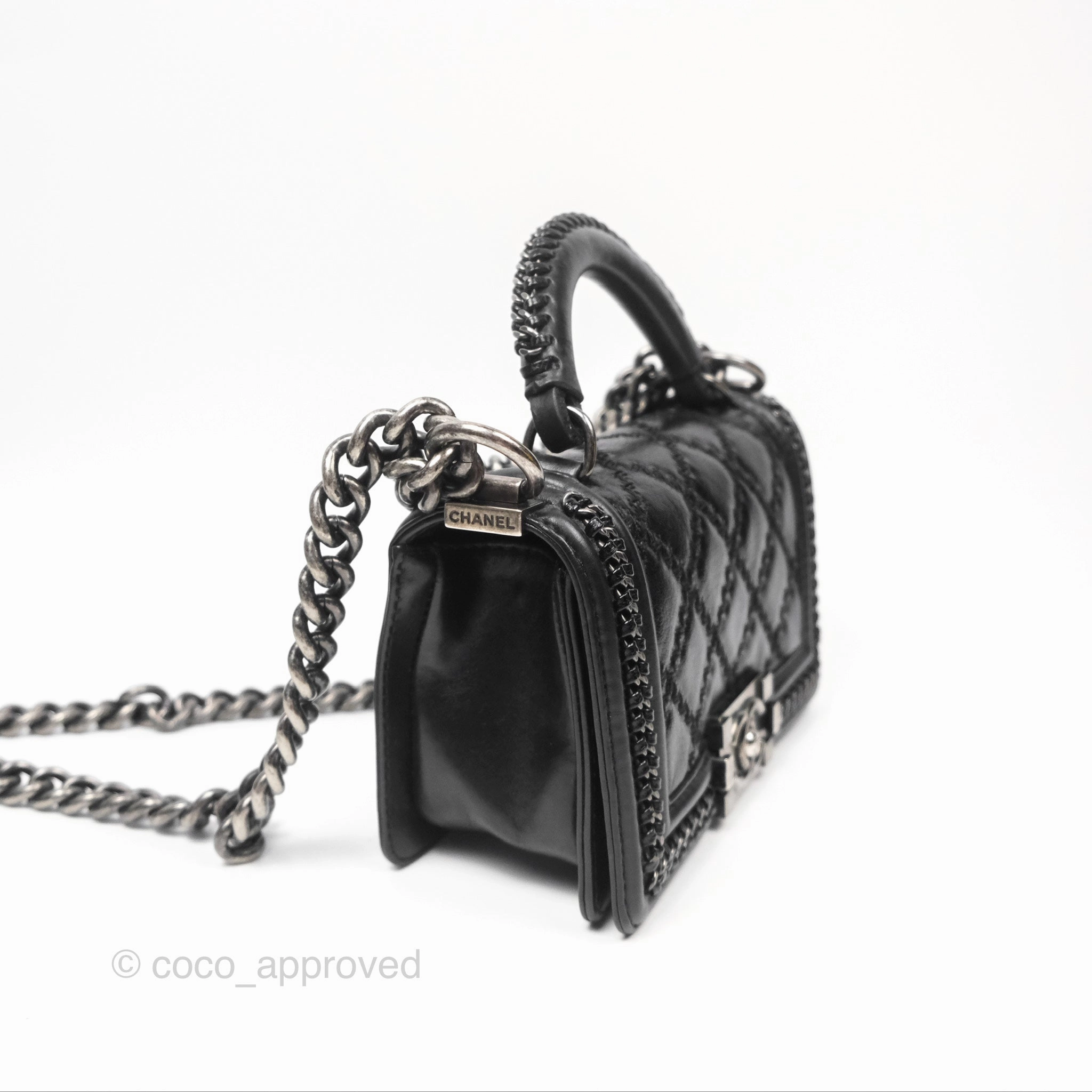 Chanel Small Chain Around Top Handle Boy Black Calfskin Ruthenium Hardware