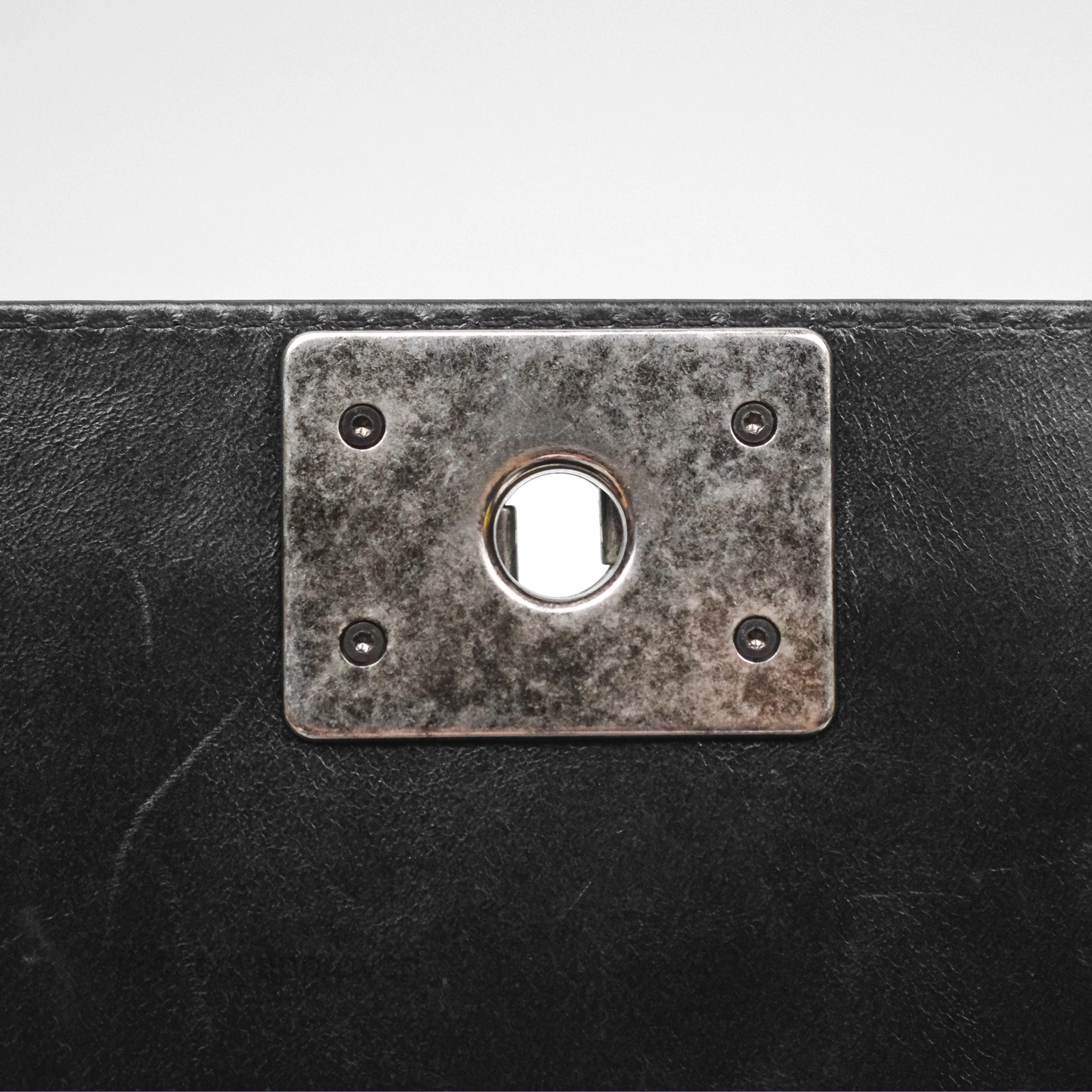 Chanel Small Chain Around Top Handle Boy Black Calfskin Ruthenium Hardware