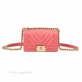 Chanel Small Chevron Boy Pink Caviar Gold Hardware