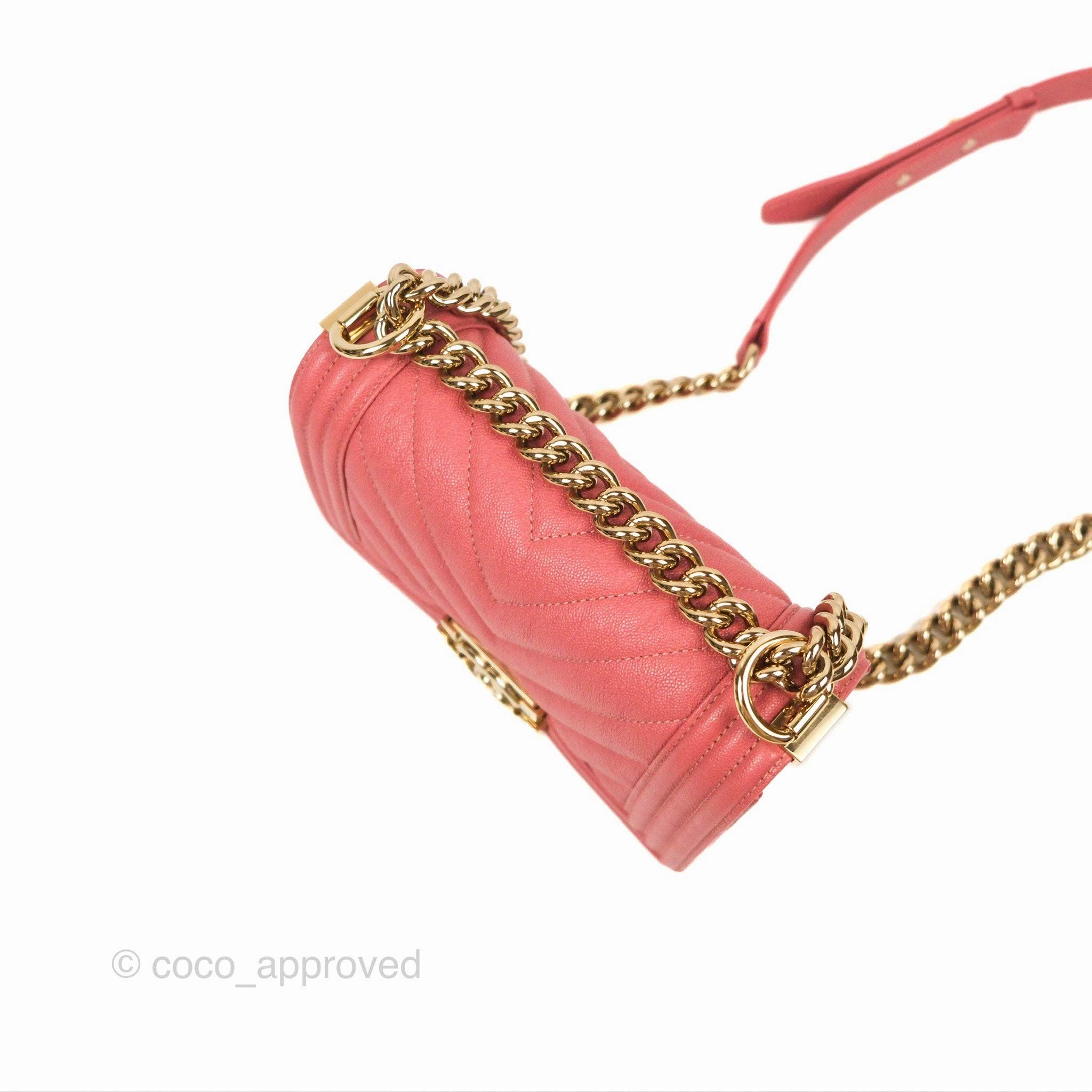 Chanel Small Chevron Boy Pink Caviar Gold Hardware