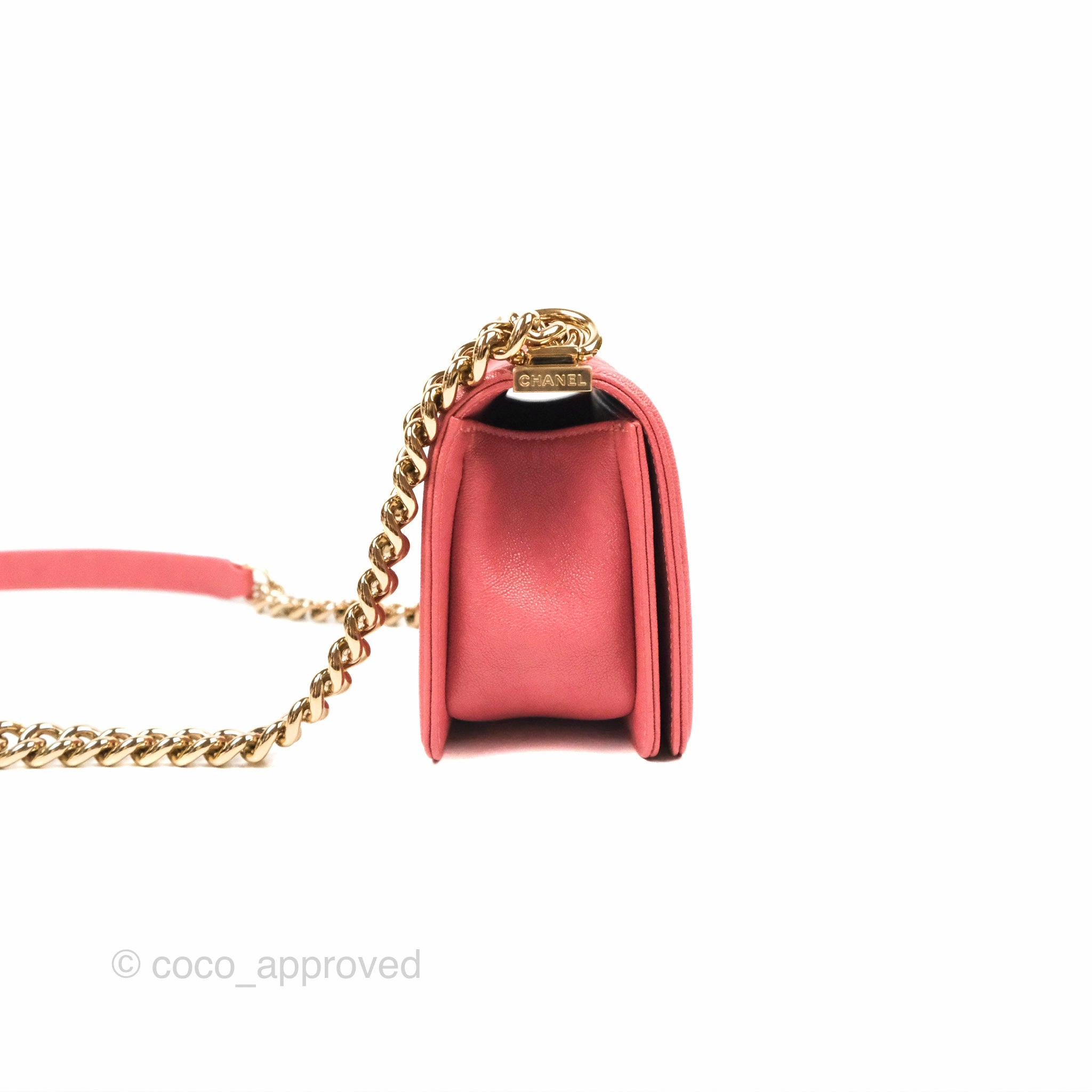 Chanel Small Chevron Boy Pink Caviar Gold Hardware