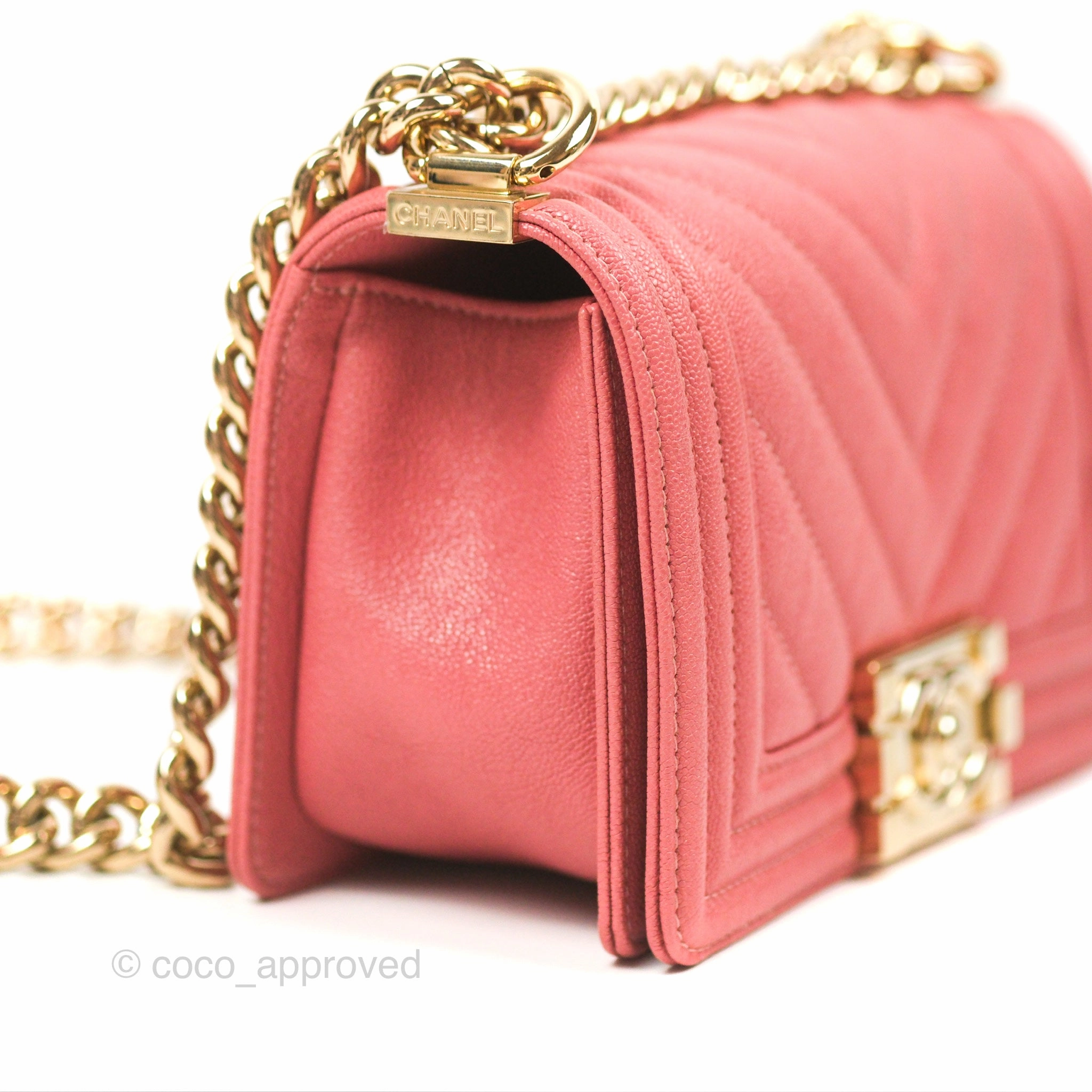 Chanel Small Chevron Boy Pink Caviar Gold Hardware