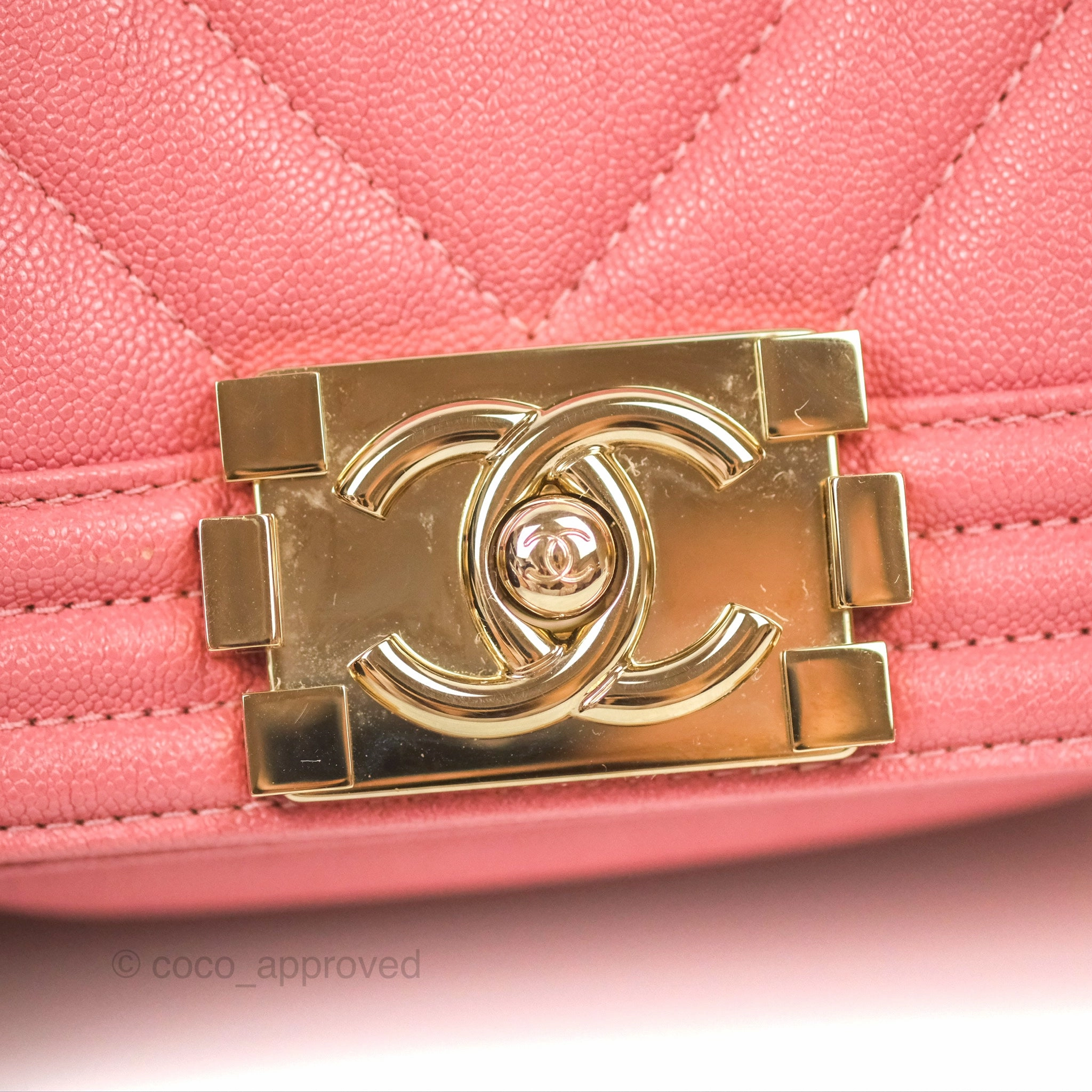 Chanel Small Chevron Boy Pink Caviar Gold Hardware