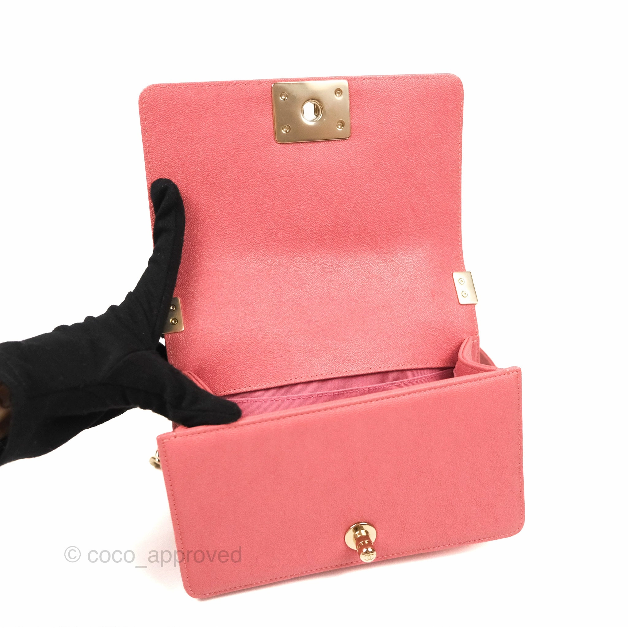 Chanel Small Chevron Boy Pink Caviar Gold Hardware