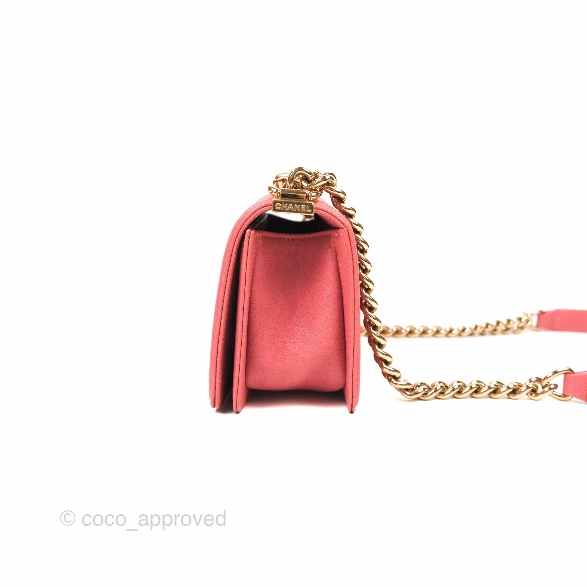 Chanel Small Chevron Boy Pink Caviar Gold Hardware