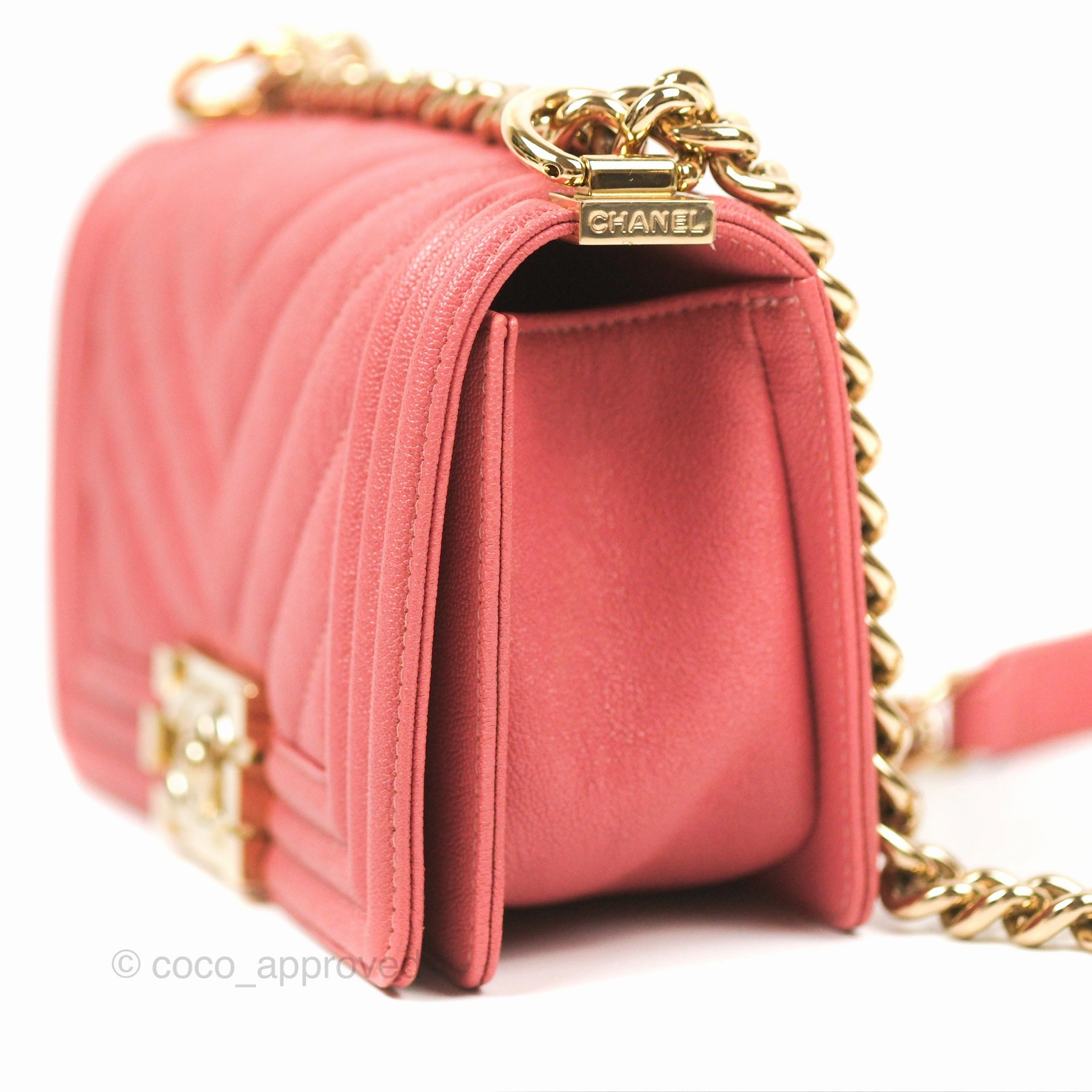 Chanel Small Chevron Boy Pink Caviar Gold Hardware
