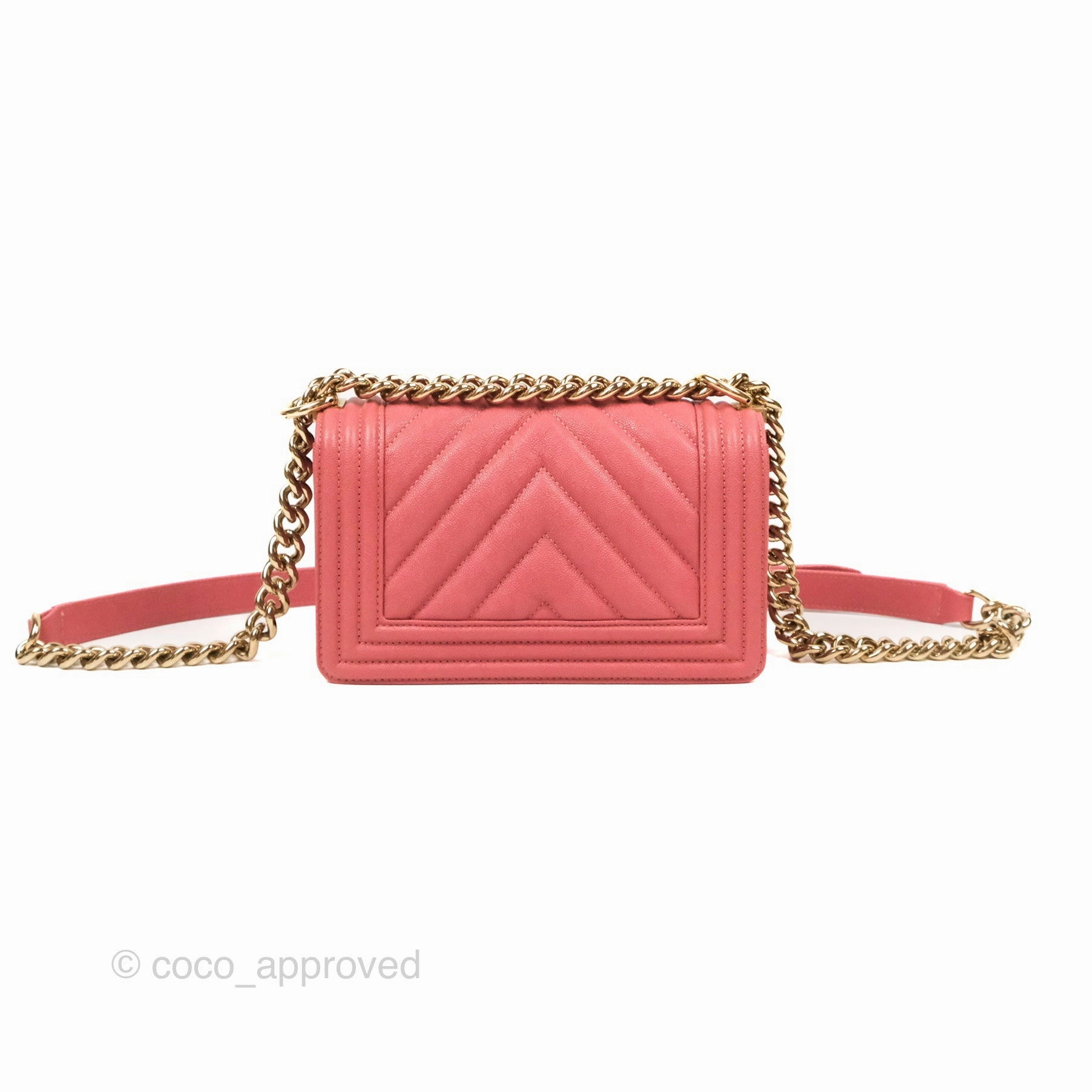 Chanel Small Chevron Boy Pink Caviar Gold Hardware