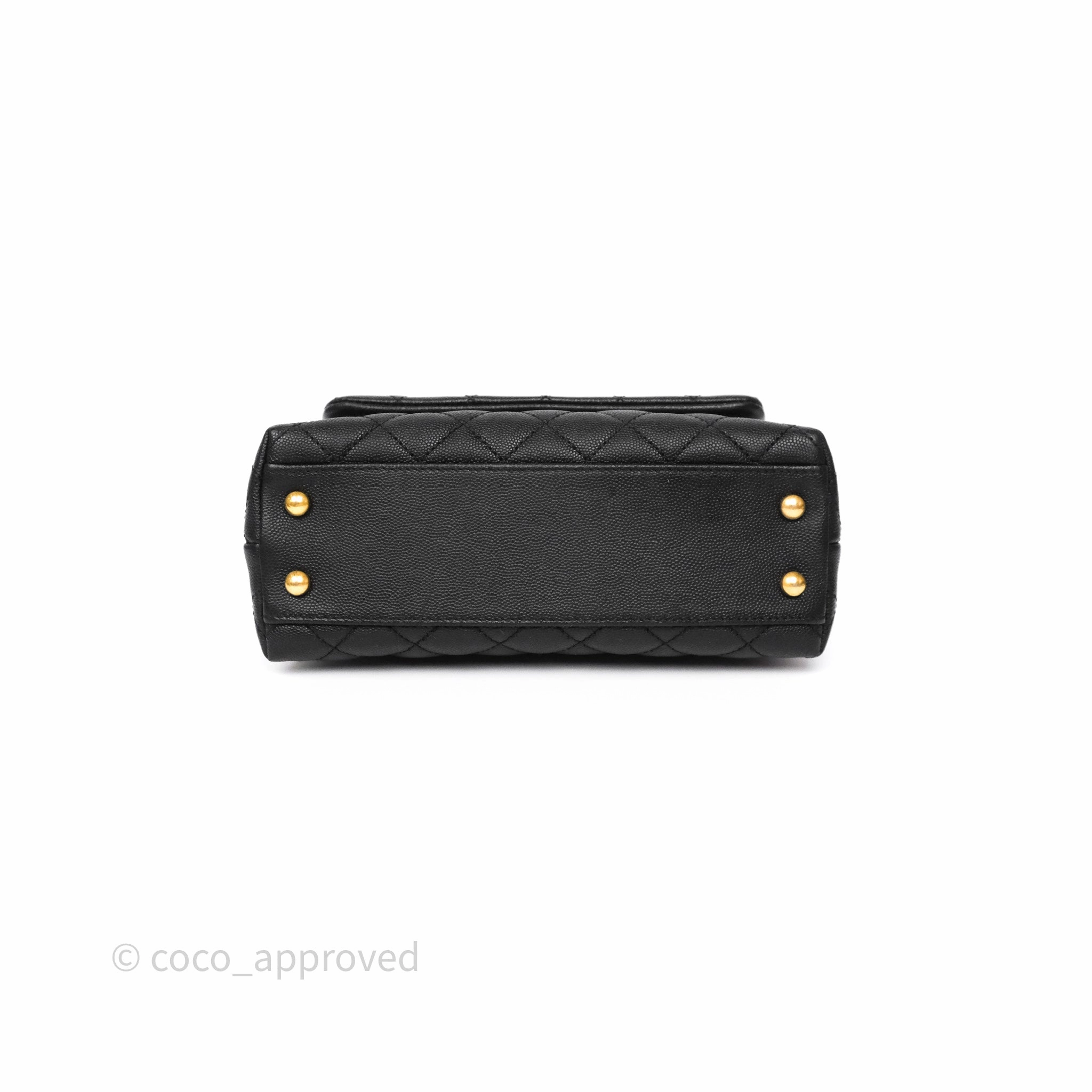 Chanel Small Coco Handle Black Caviar Gold Hardware Lizard Embossed Handle