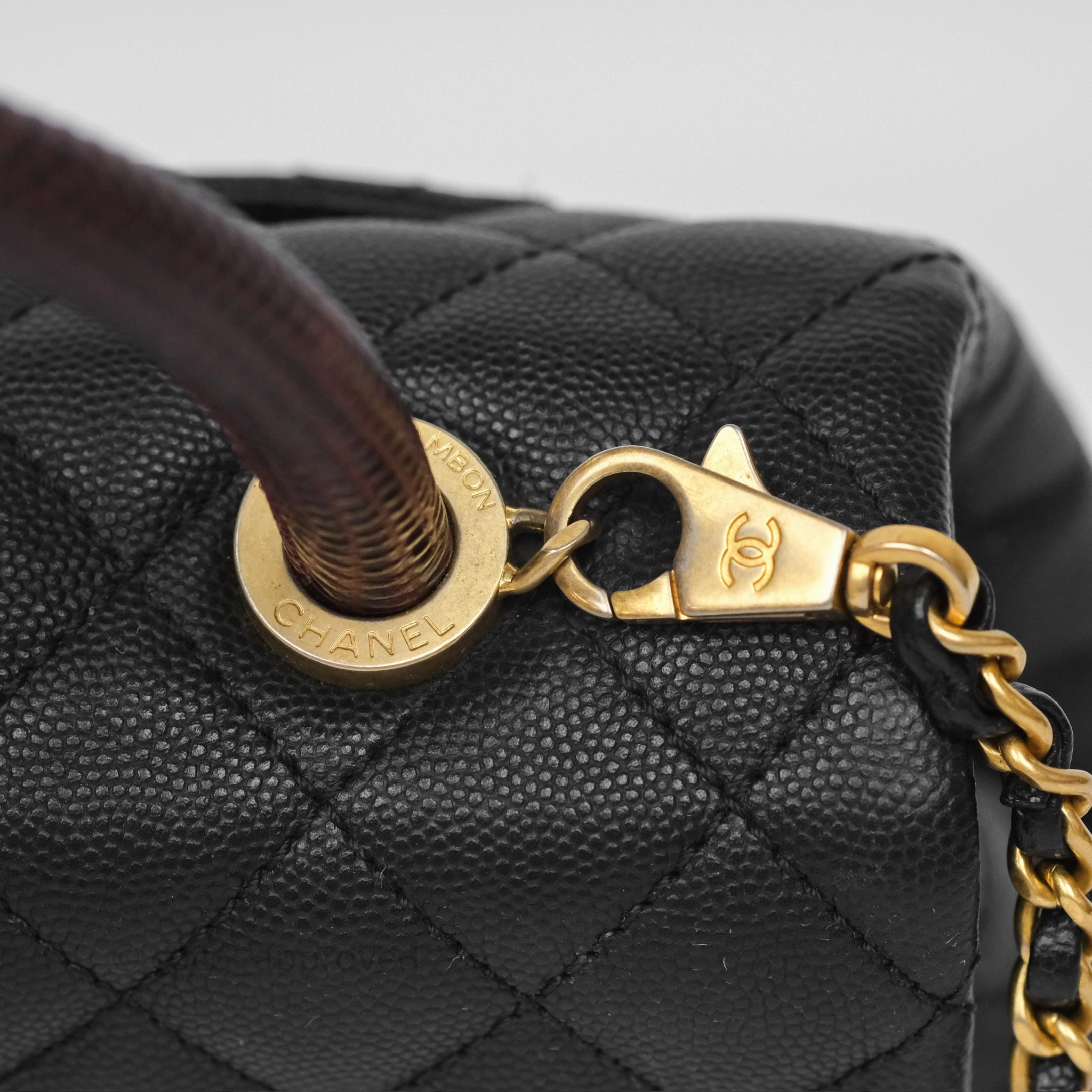 Chanel Small Coco Handle Black Caviar Gold Hardware Lizard Embossed Handle