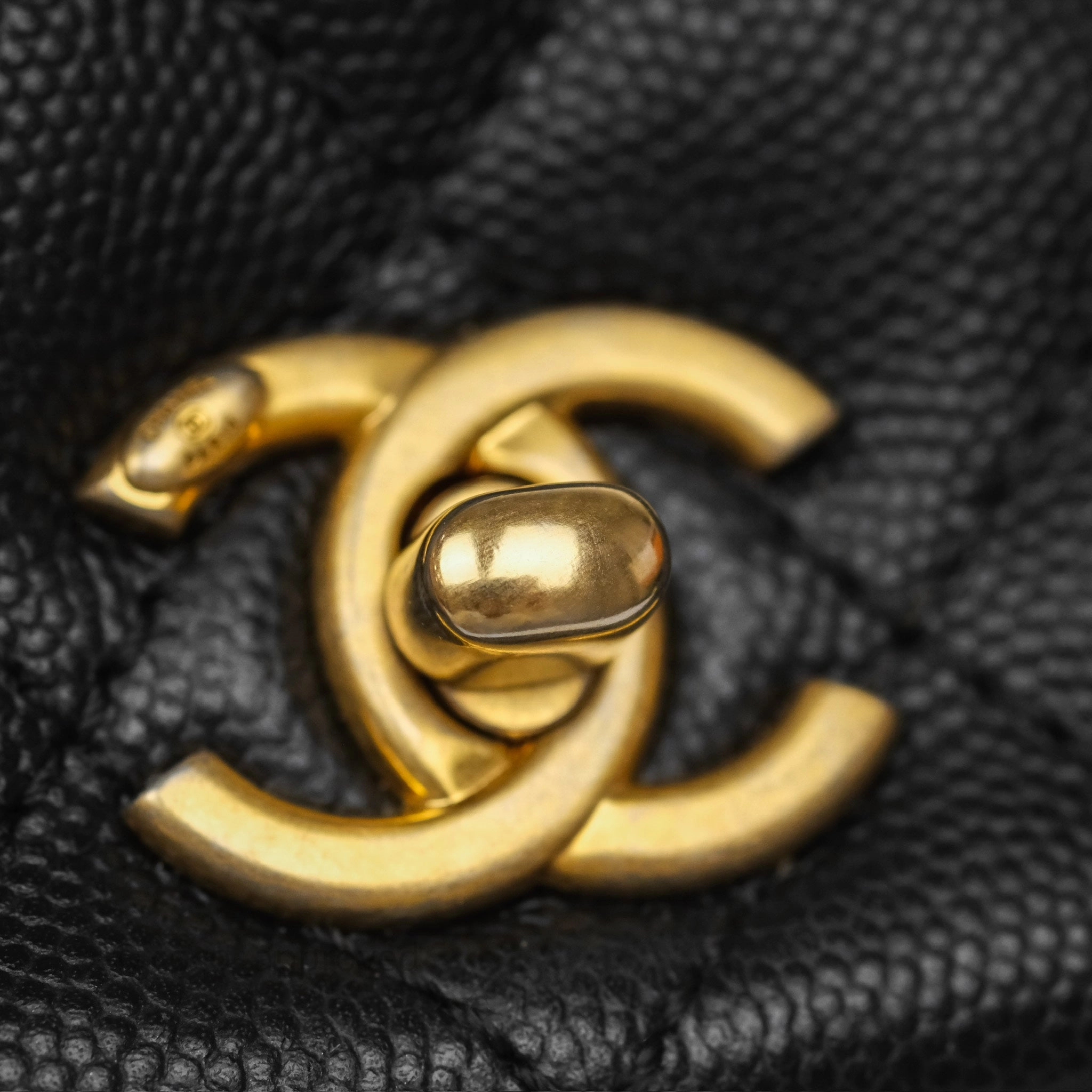 Chanel Small Coco Handle Black Caviar Gold Hardware Lizard Embossed Handle