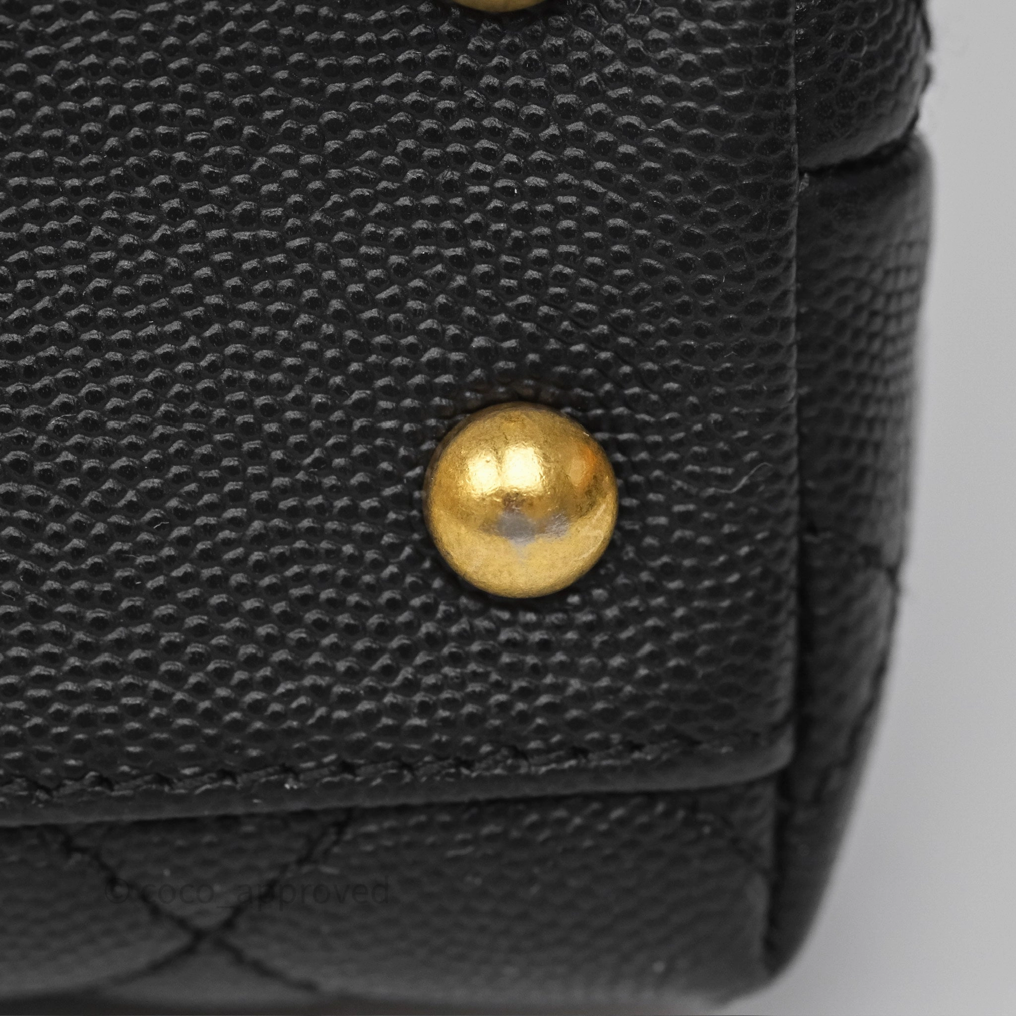 Chanel Small Coco Handle Black Caviar Gold Hardware Lizard Embossed Handle