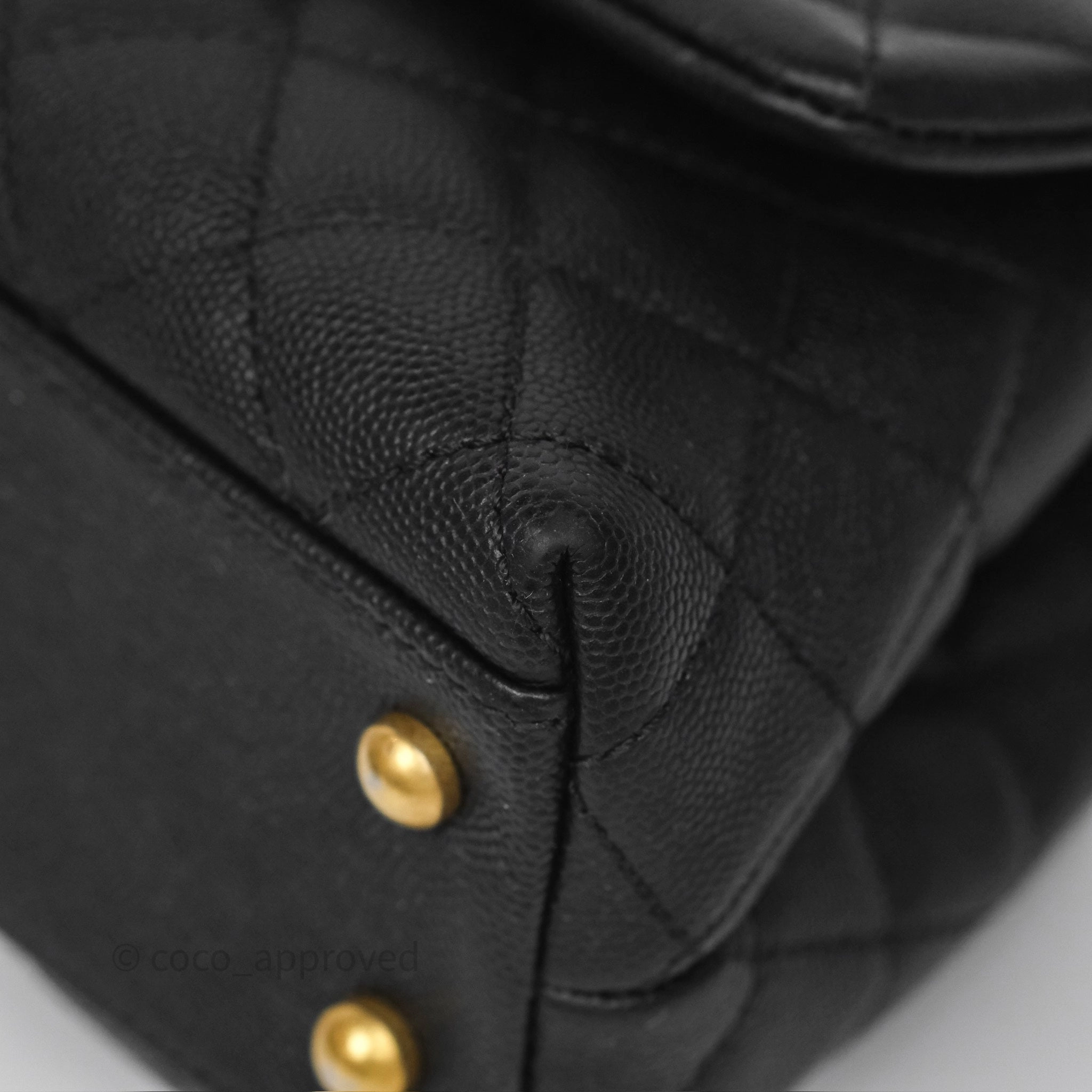 Chanel Small Coco Handle Black Caviar Gold Hardware Lizard Embossed Handle