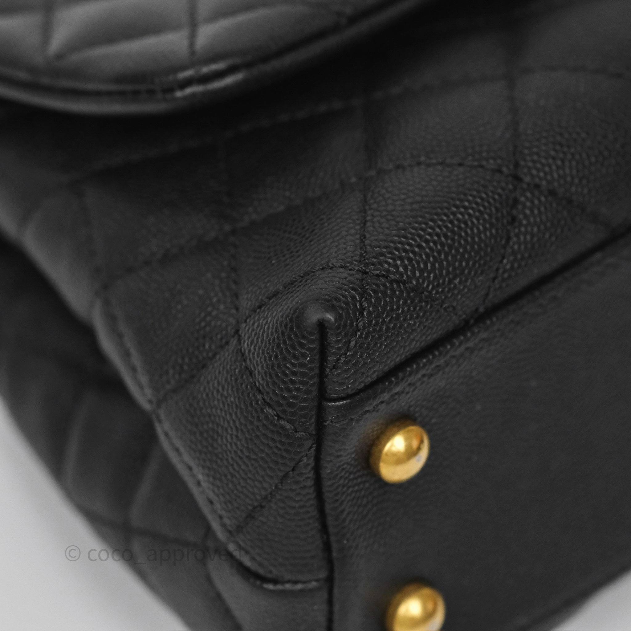 Chanel Small Coco Handle Black Caviar Gold Hardware Lizard Embossed Handle