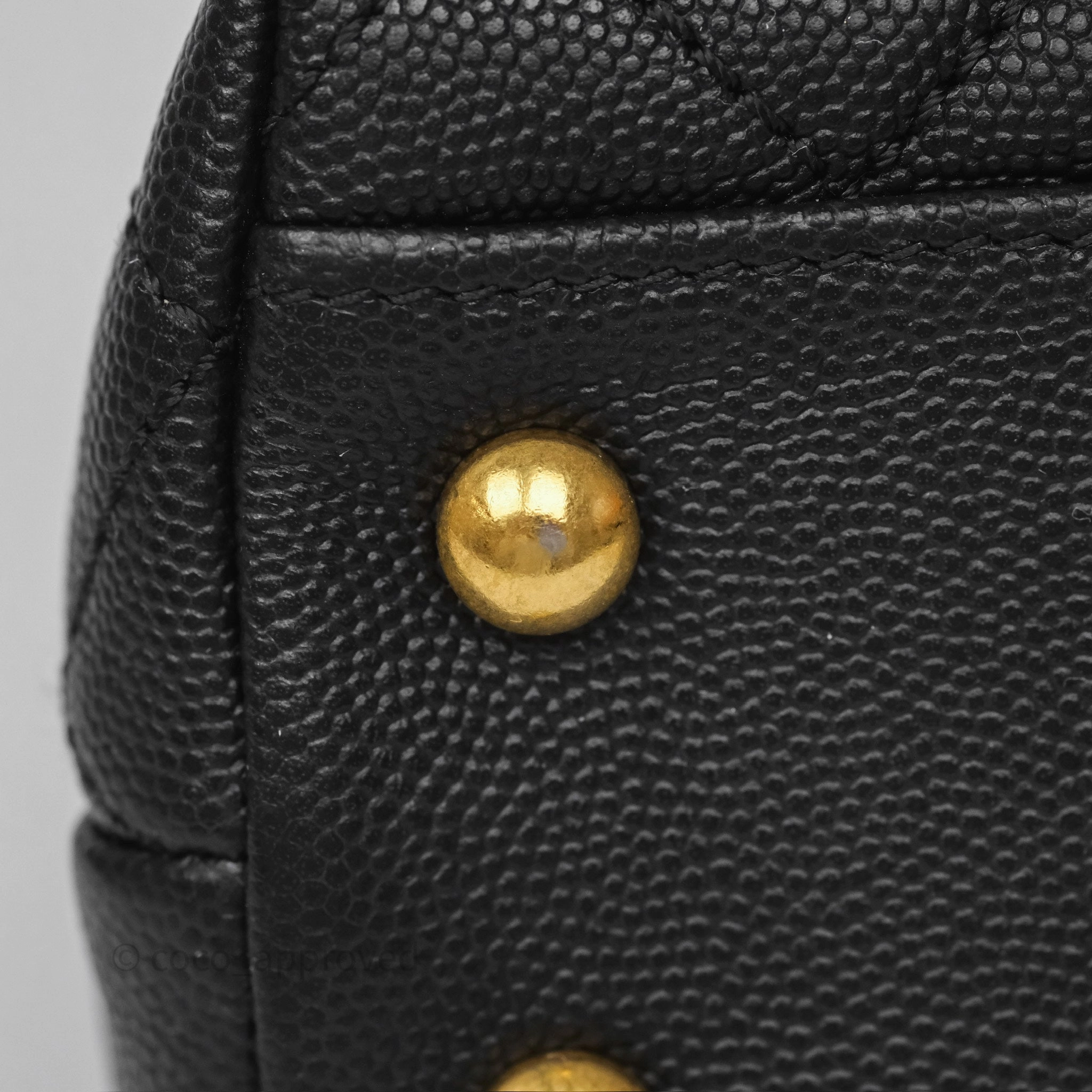 Chanel Small Coco Handle Black Caviar Gold Hardware Lizard Embossed Handle