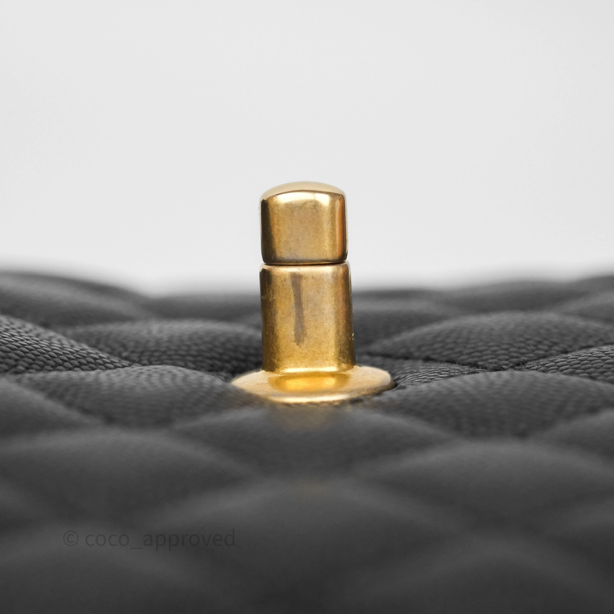 Chanel Small Coco Handle Black Caviar Gold Hardware Lizard Embossed Handle