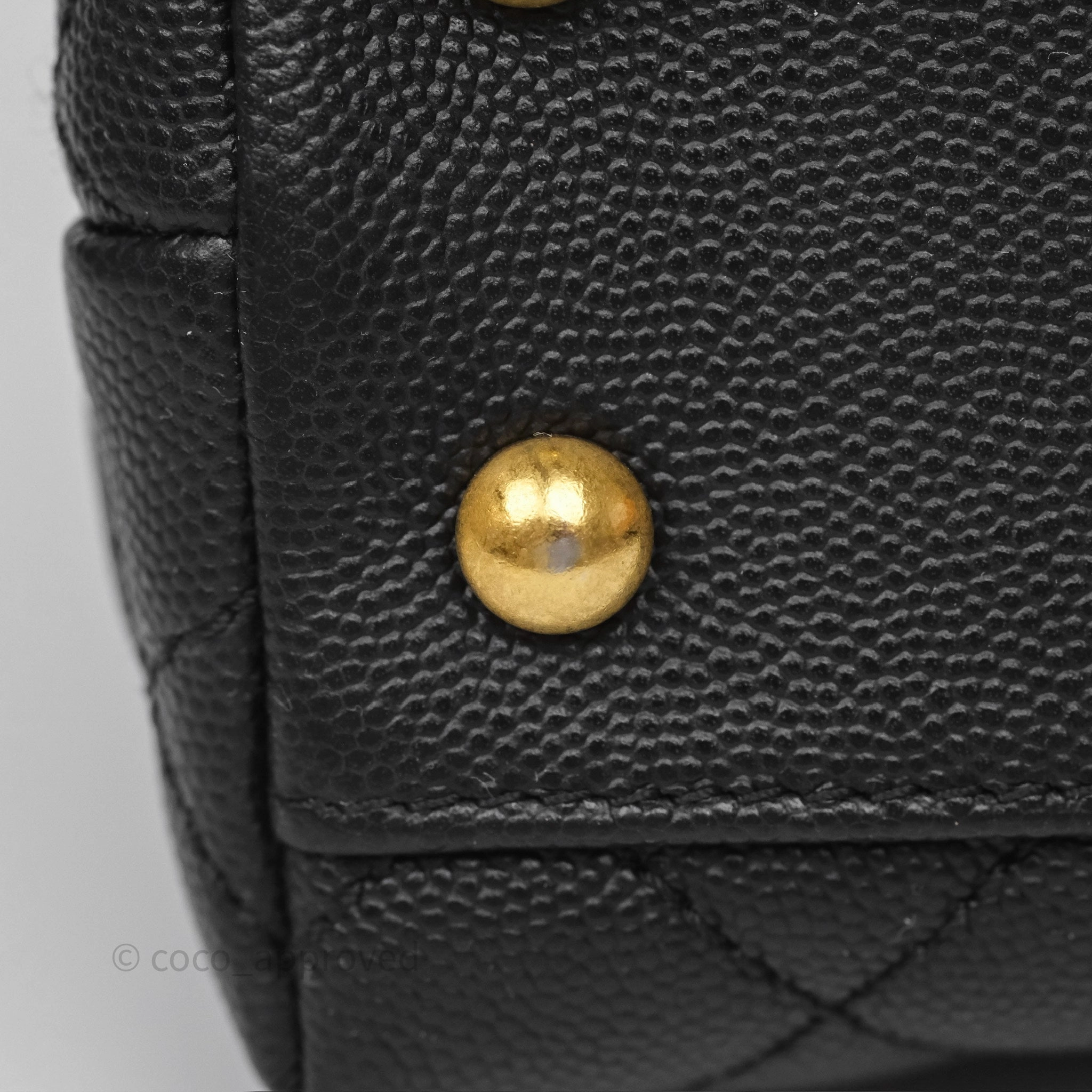 Chanel Small Coco Handle Black Caviar Gold Hardware Lizard Embossed Handle