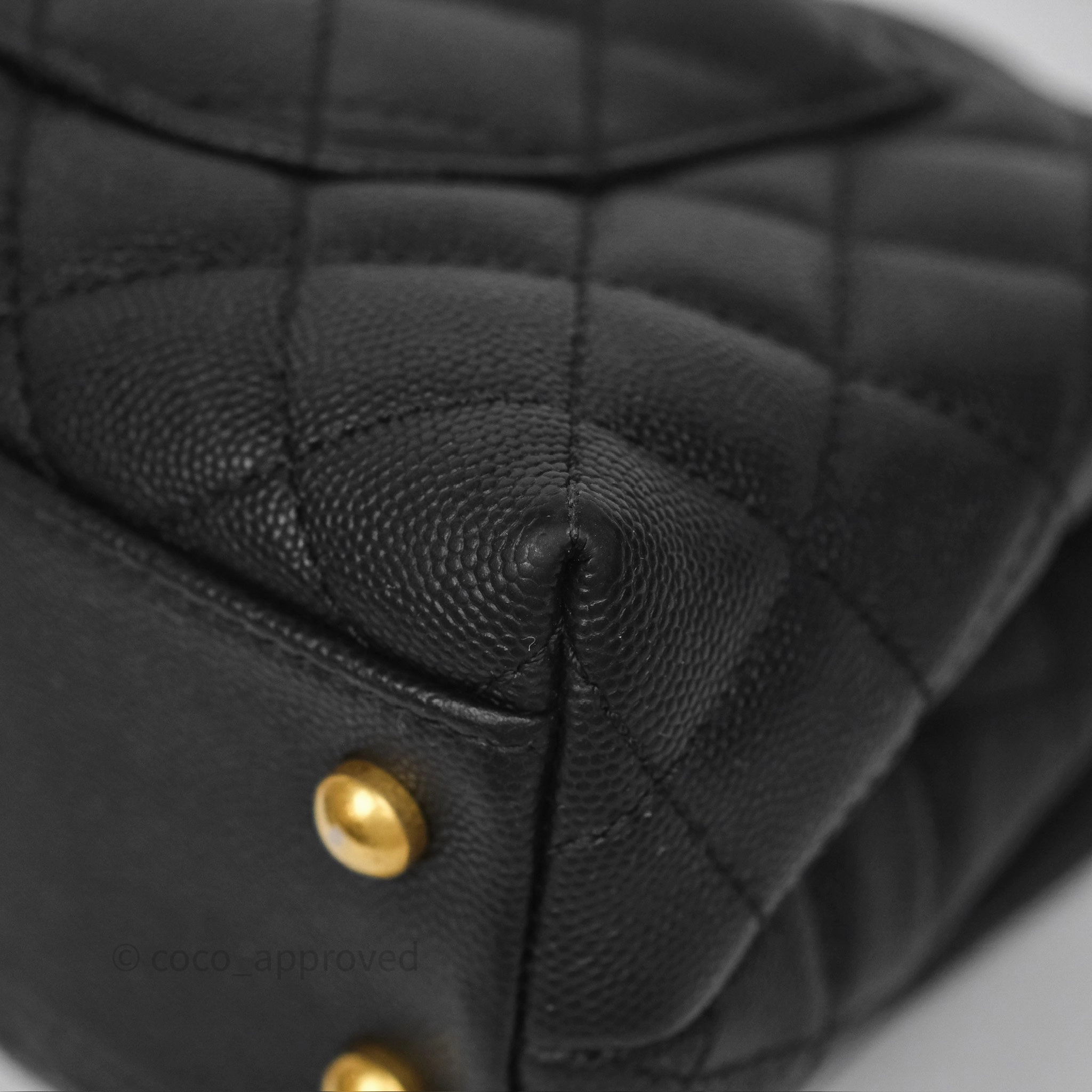 Chanel Small Coco Handle Black Caviar Gold Hardware Lizard Embossed Handle