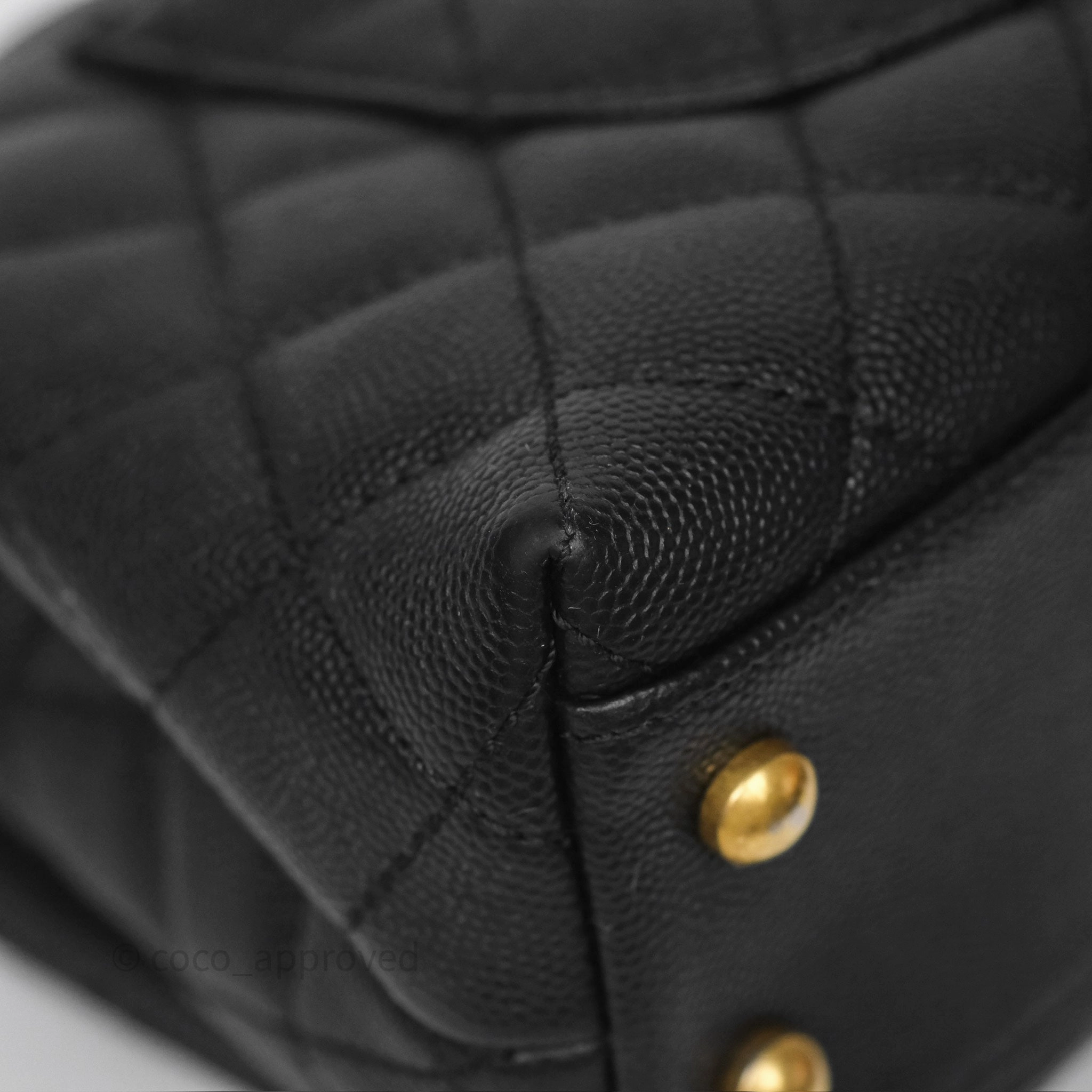 Chanel Small Coco Handle Black Caviar Gold Hardware Lizard Embossed Handle
