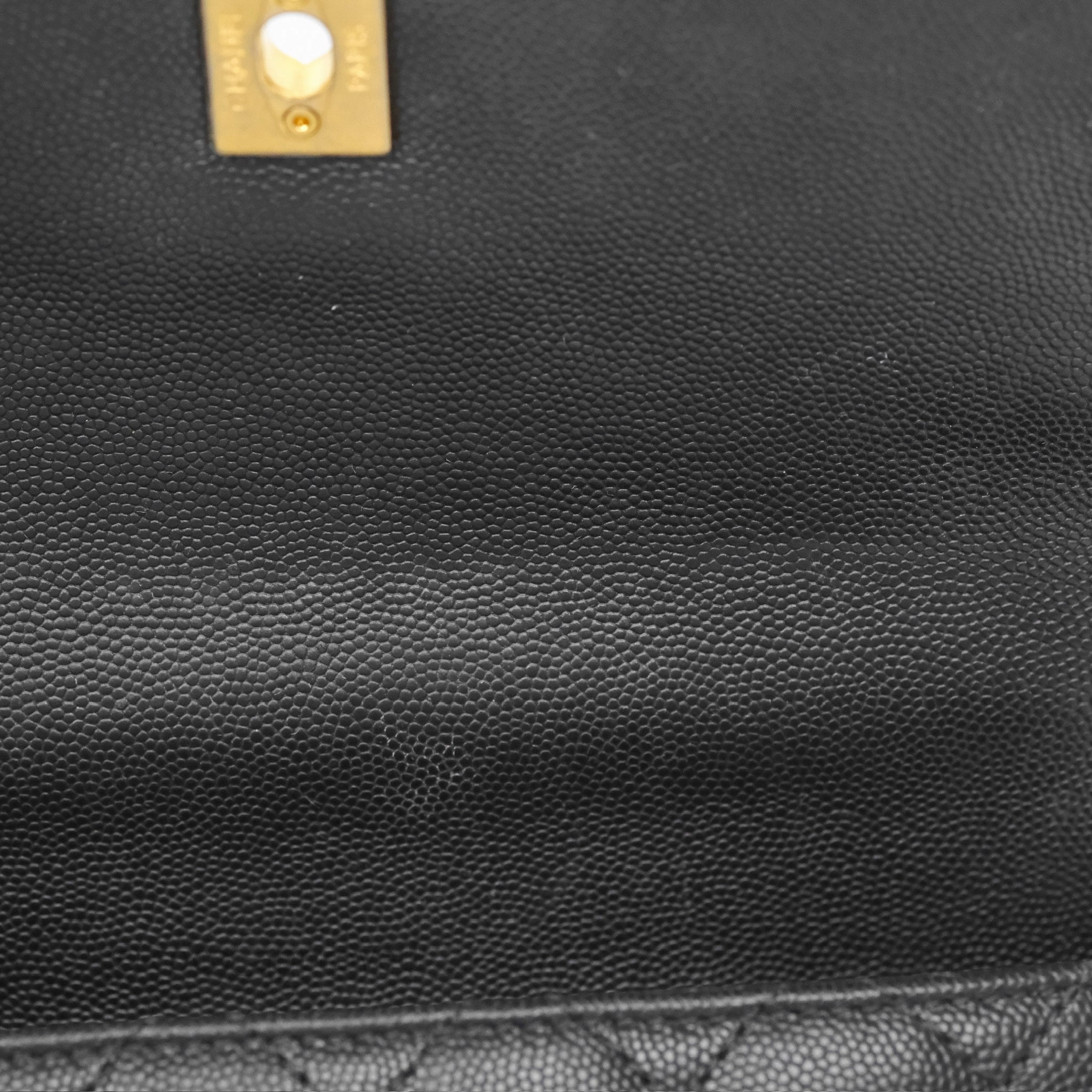 Chanel Small Coco Handle Black Caviar Gold Hardware Lizard Embossed Handle