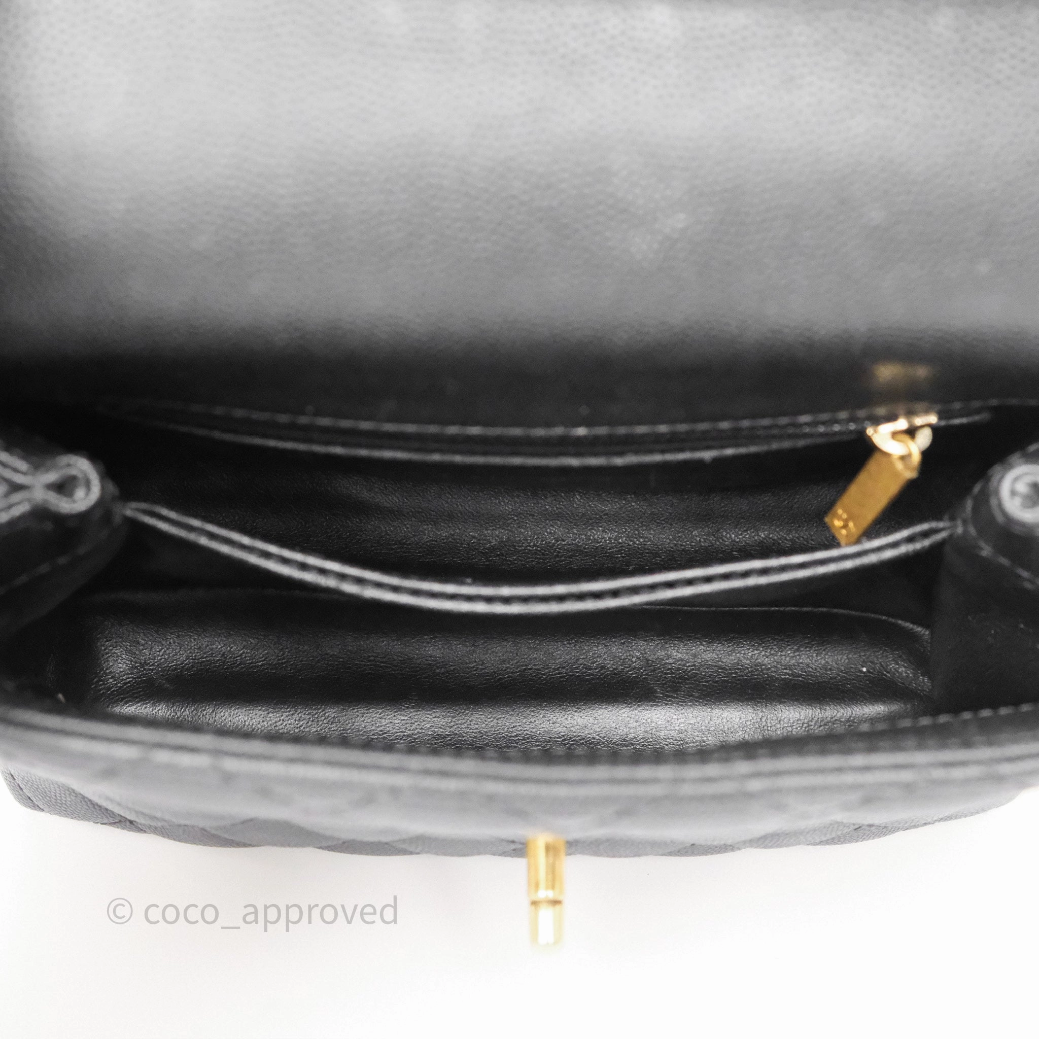 Chanel Small Coco Handle Black Caviar Gold Hardware Lizard Embossed Handle