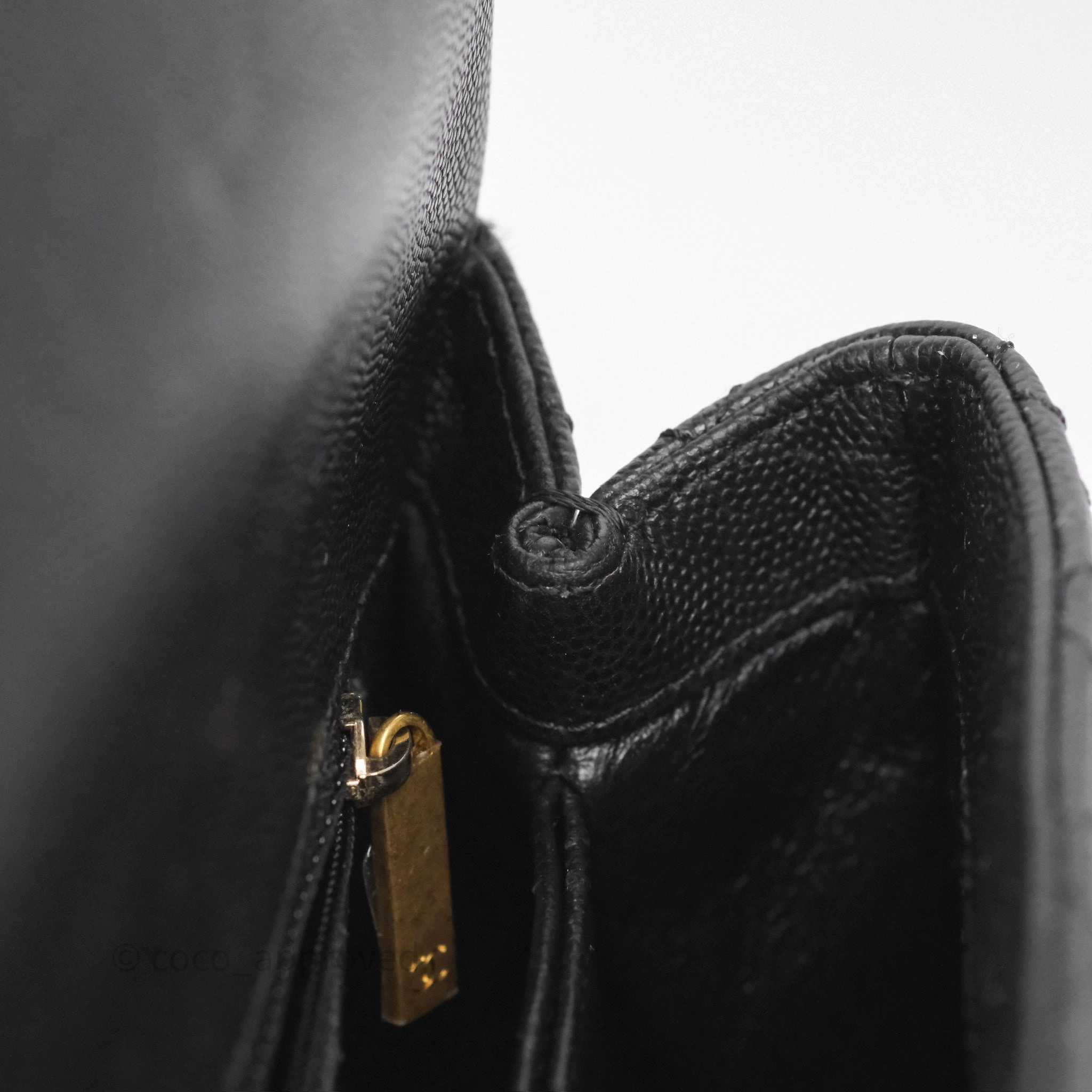 Chanel Small Coco Handle Black Caviar Gold Hardware Lizard Embossed Handle