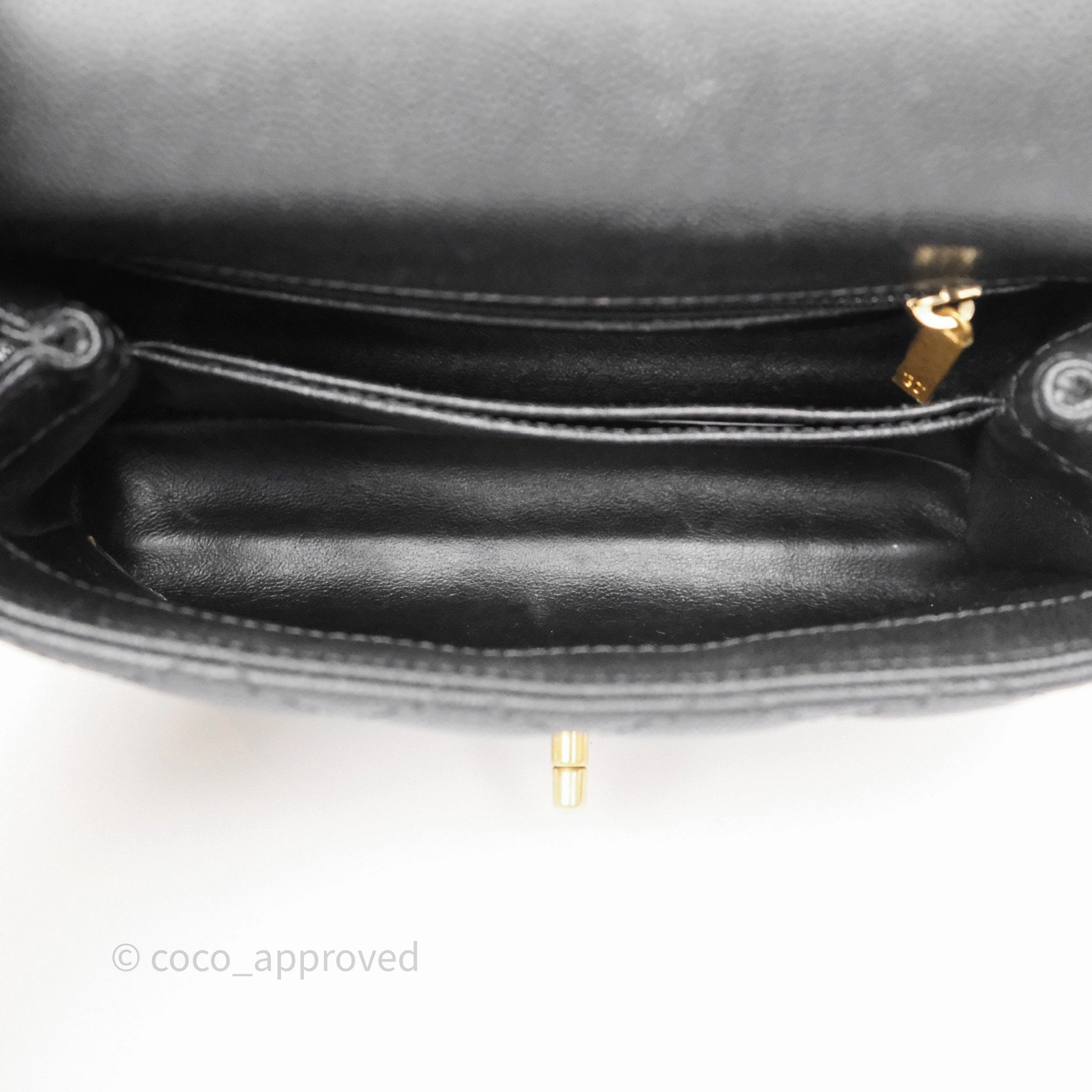 Chanel Small Coco Handle Black Caviar Gold Hardware Lizard Embossed Handle