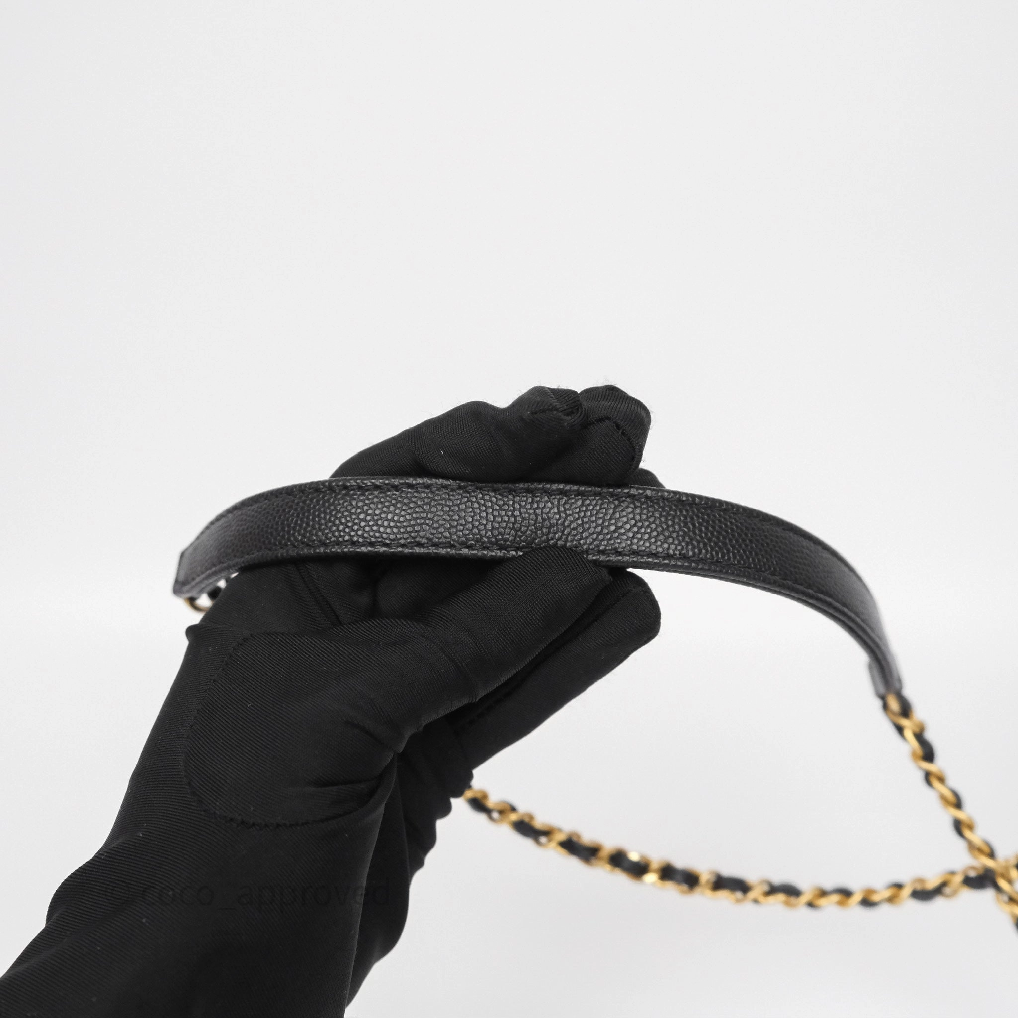 Chanel Small Coco Handle Black Caviar Gold Hardware Lizard Embossed Handle
