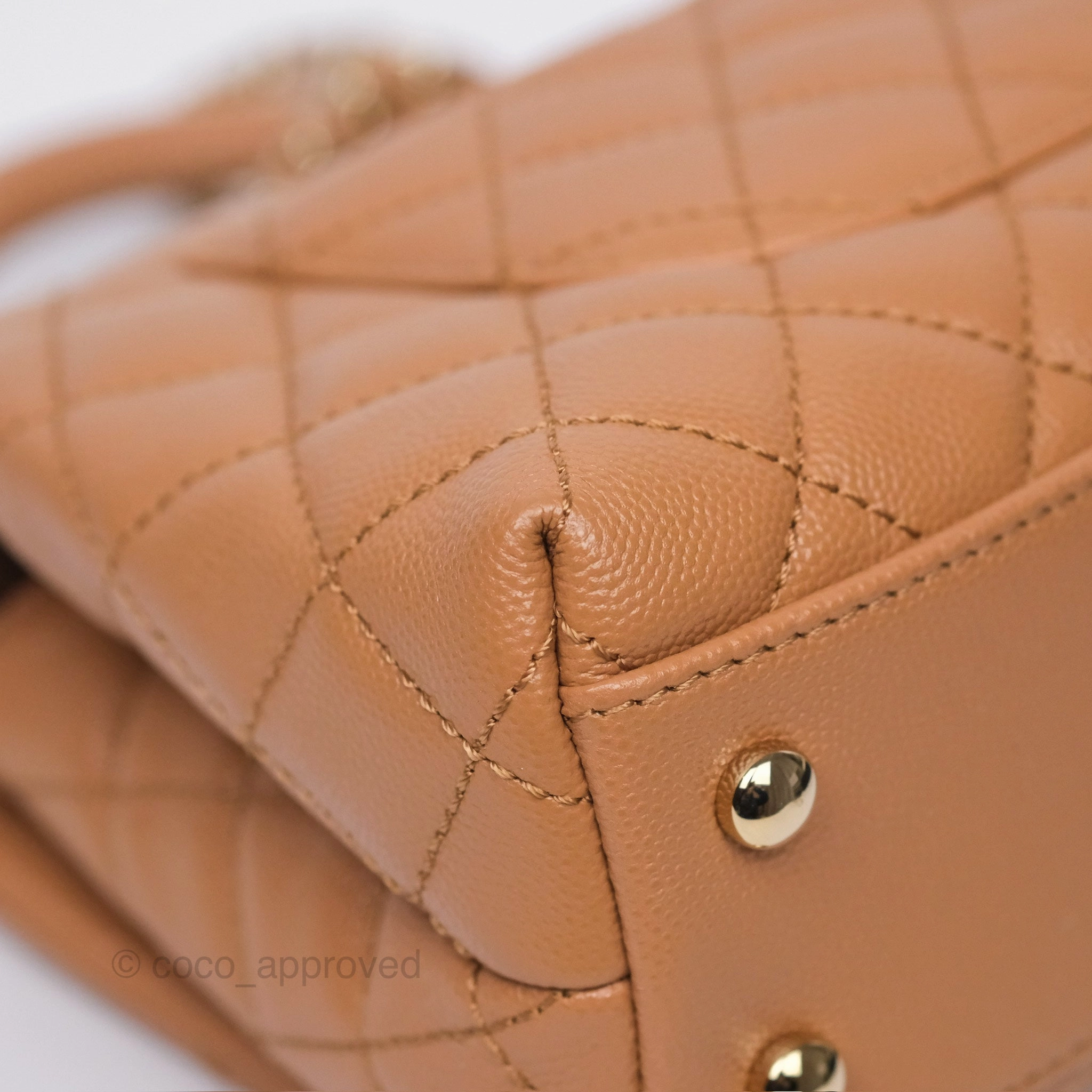 Chanel Small Coco Handle Caramel Beige Caviar Gold Hardware