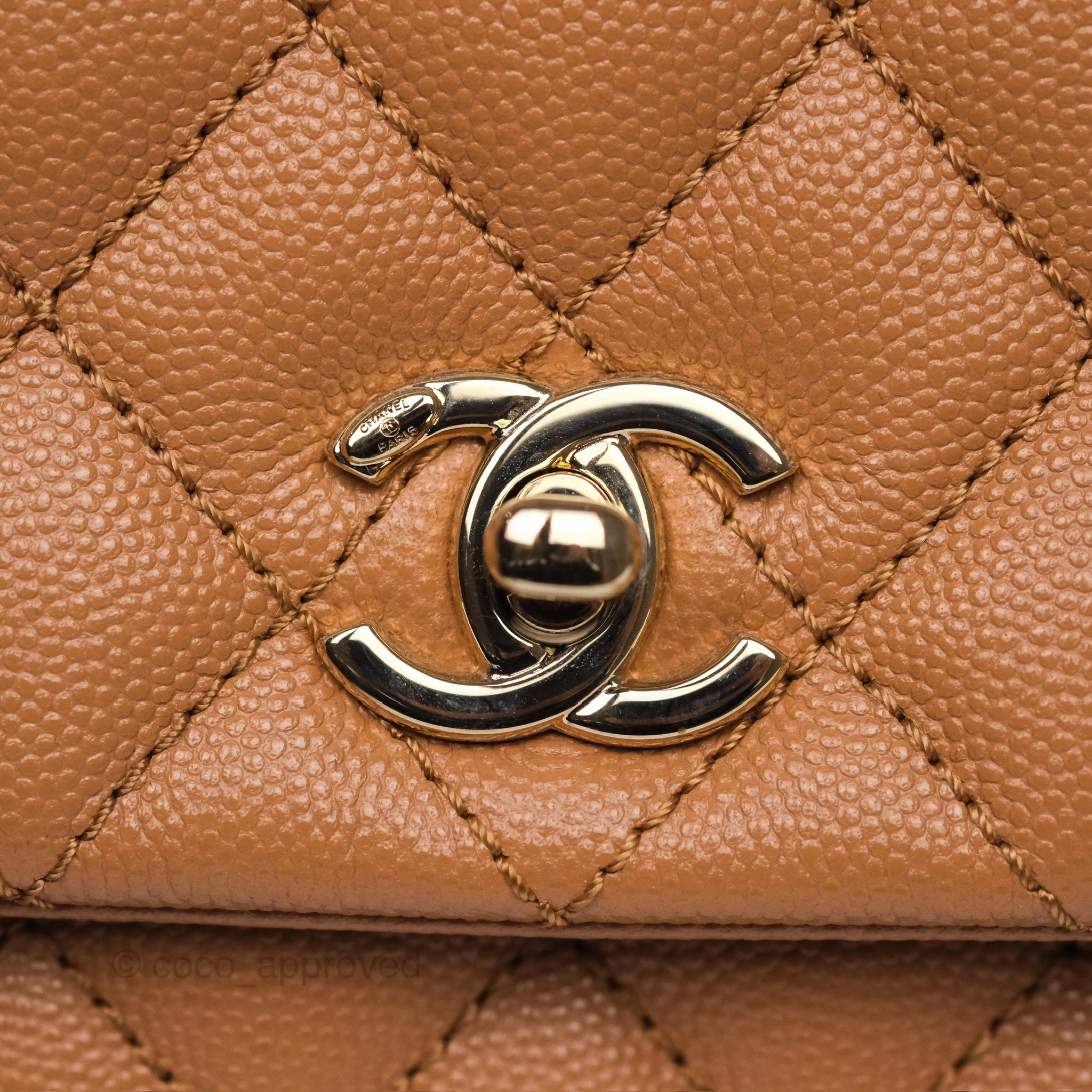 Chanel Small Coco Handle Caramel Beige Caviar Gold Hardware