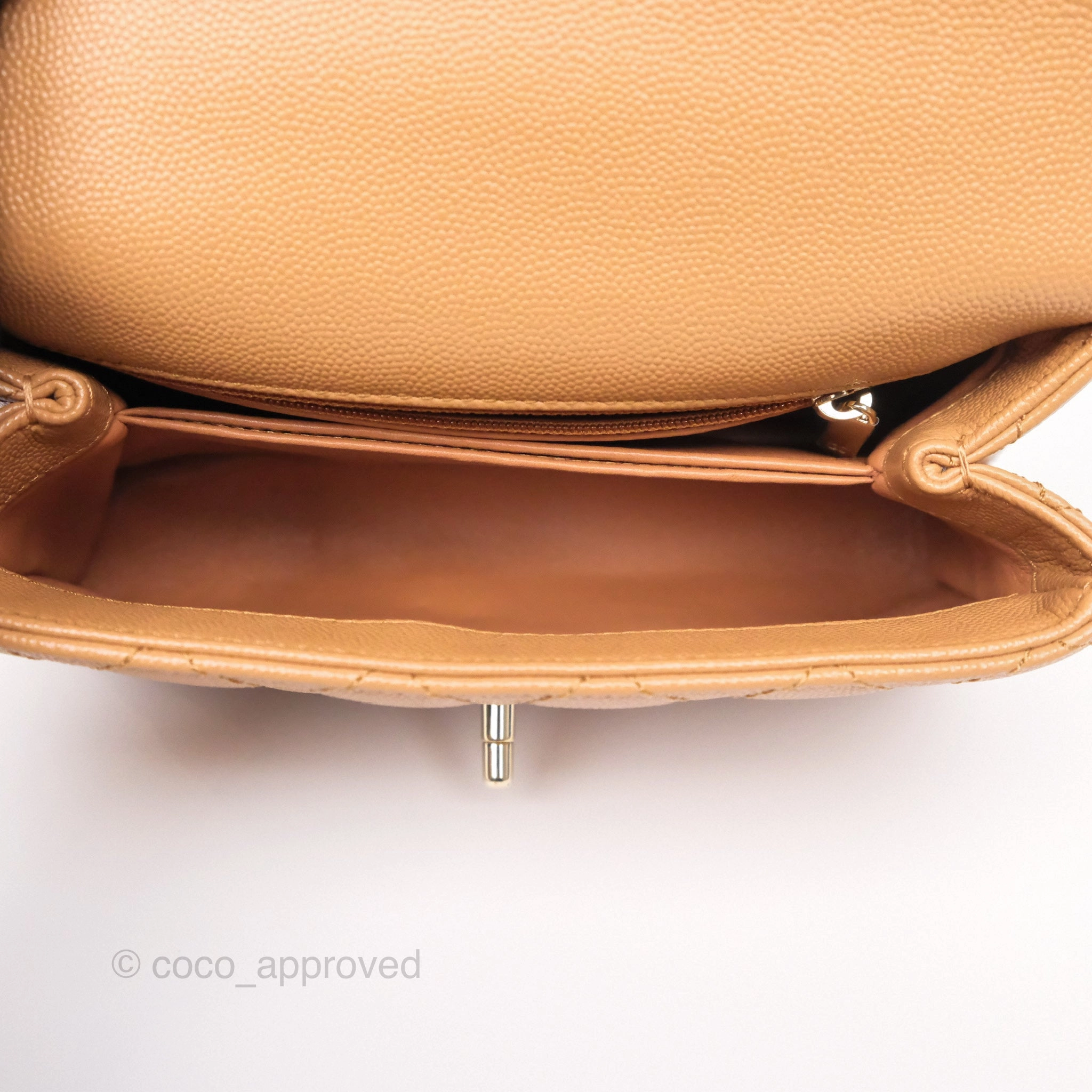 Chanel Small Coco Handle Caramel Beige Caviar Gold Hardware