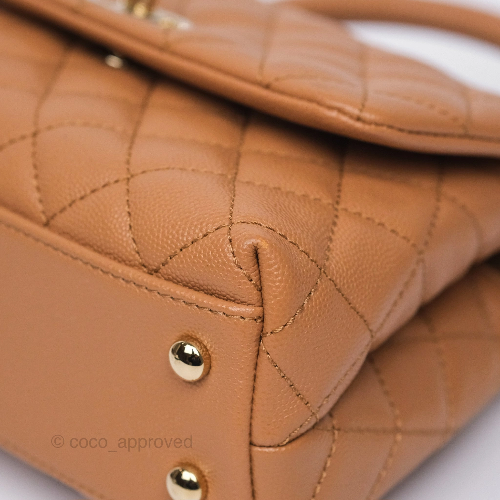 Chanel Small Coco Handle Caramel Beige Caviar Gold Hardware