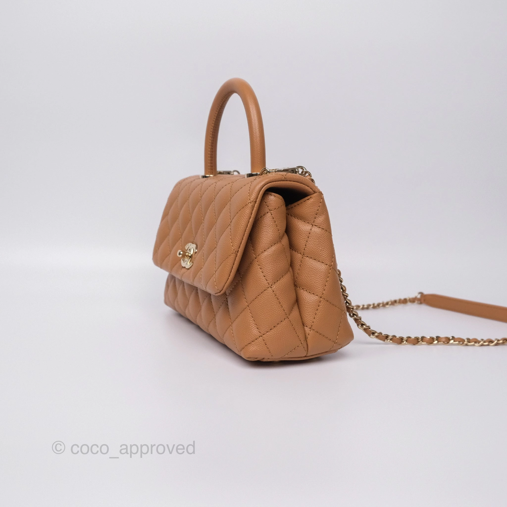 Chanel Small Coco Handle Caramel Beige Caviar Gold Hardware