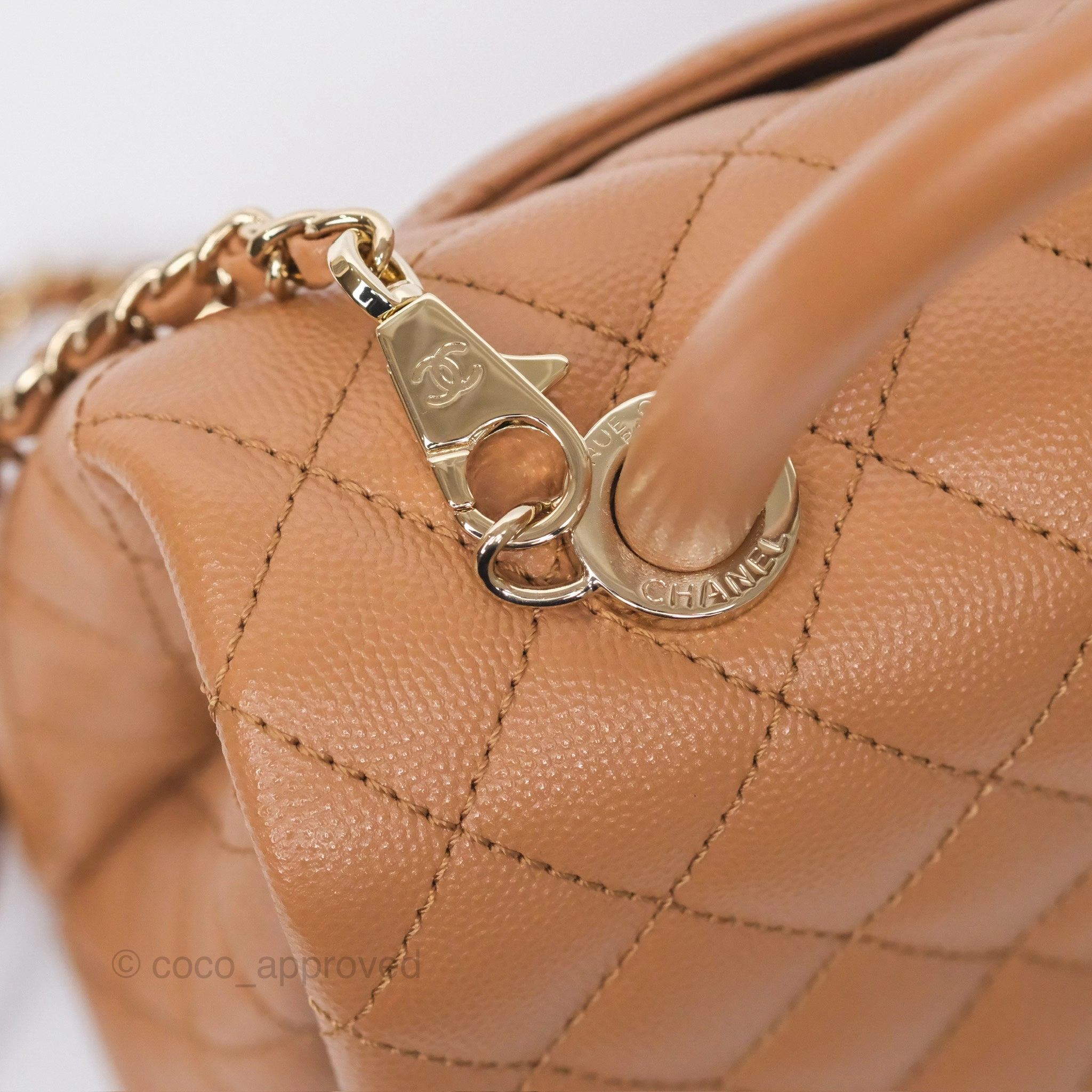 Chanel Small Coco Handle Caramel Beige Caviar Gold Hardware