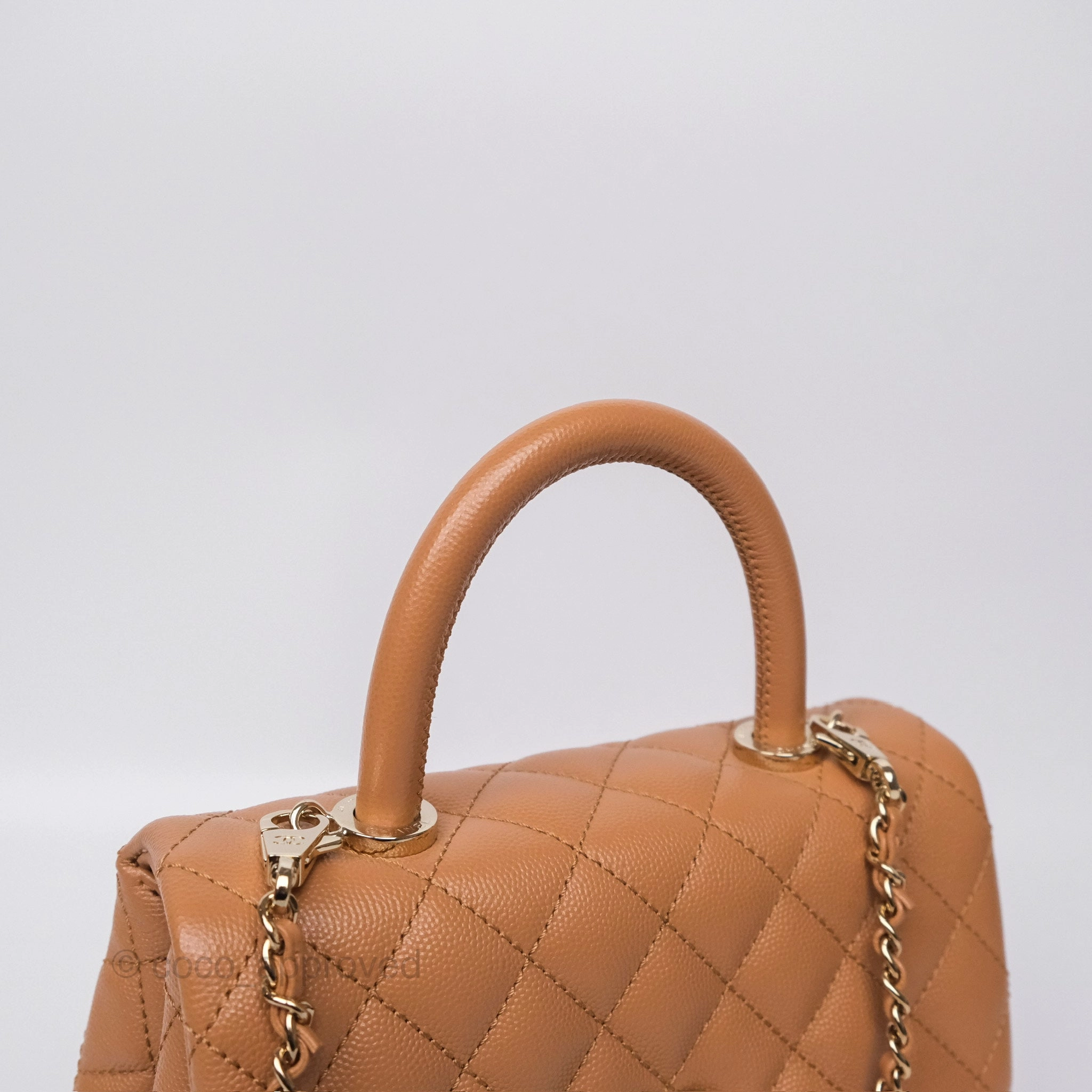 Chanel Small Coco Handle Caramel Beige Caviar Gold Hardware