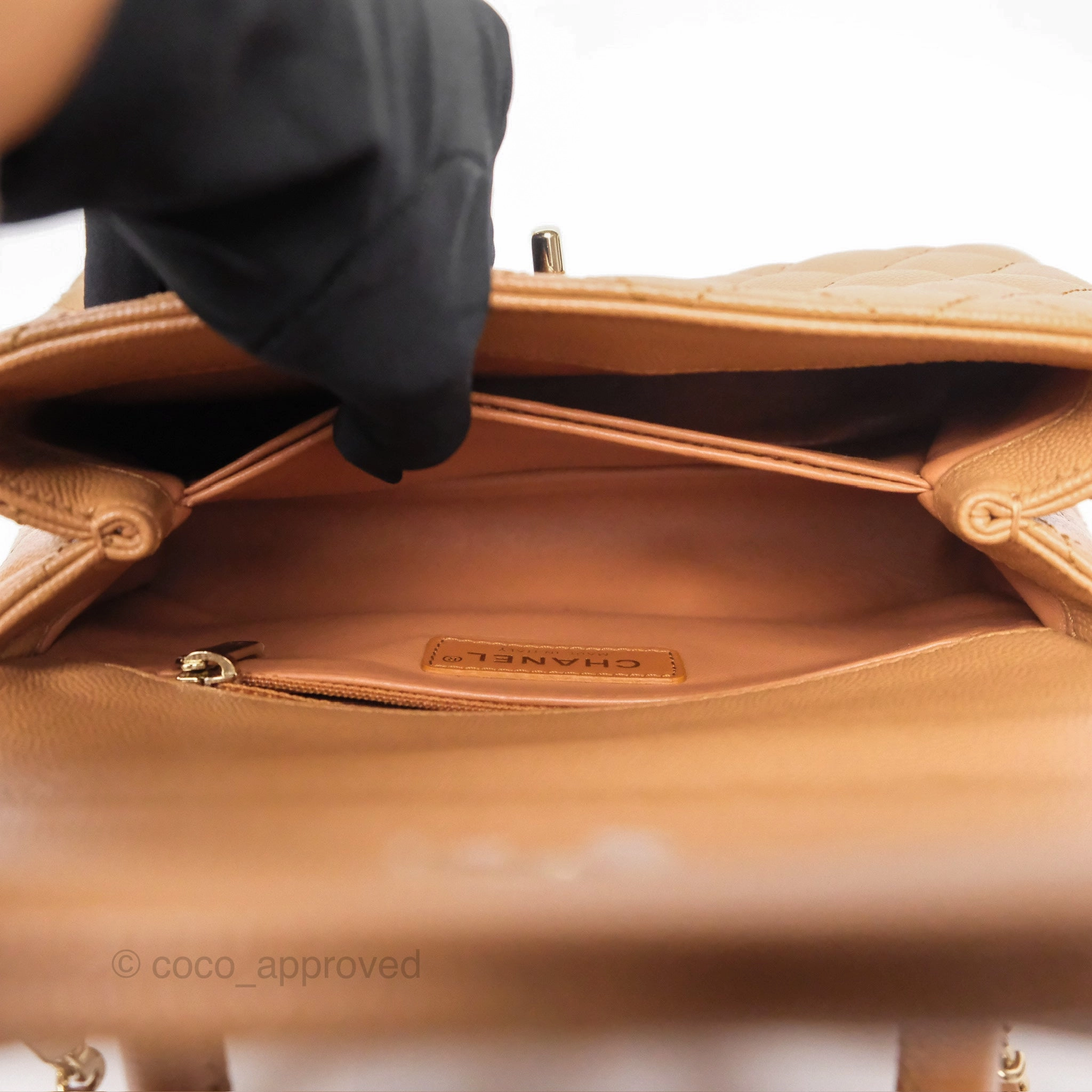 Chanel Small Coco Handle Caramel Beige Caviar Gold Hardware