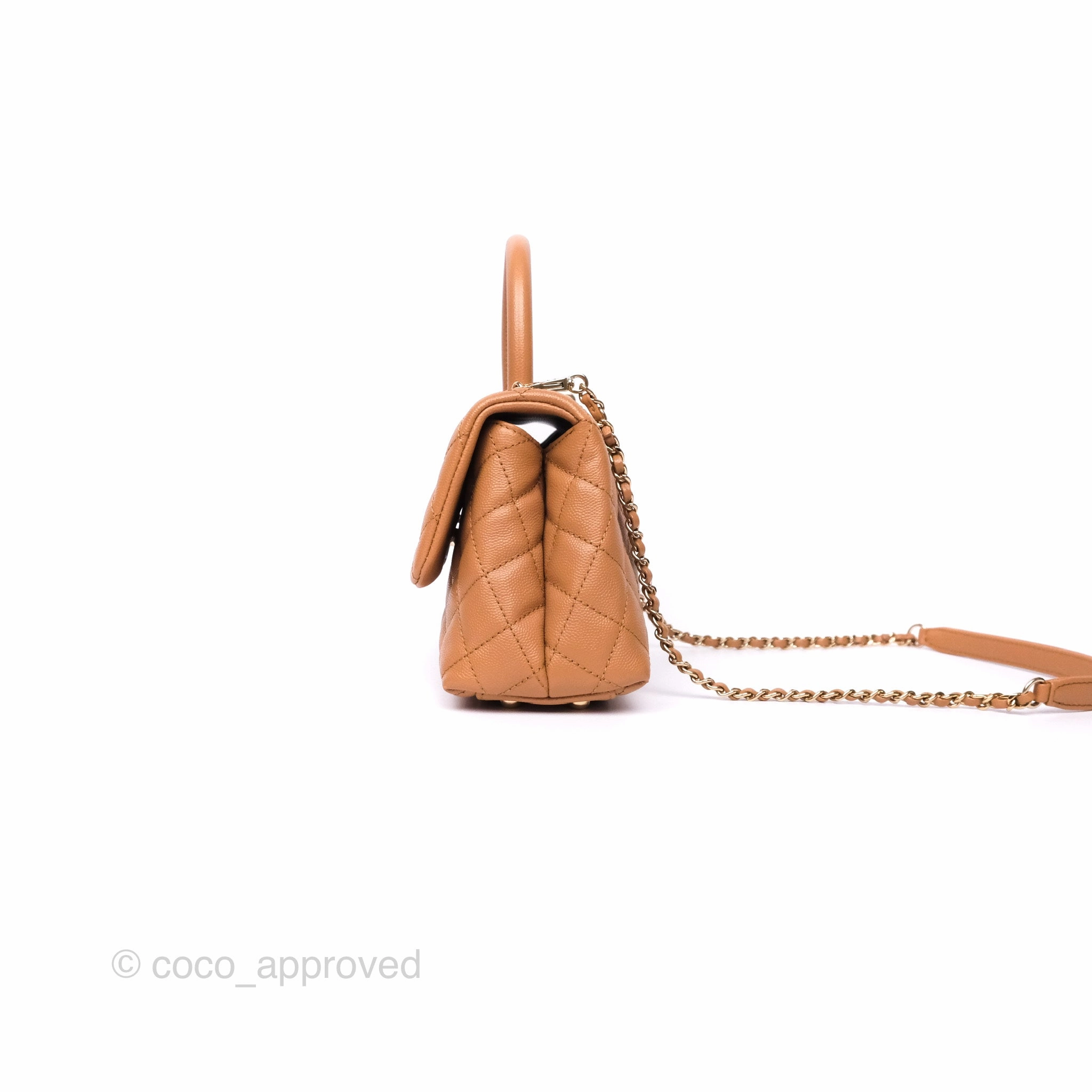 Chanel Small Coco Handle Caramel Beige Caviar Gold Hardware