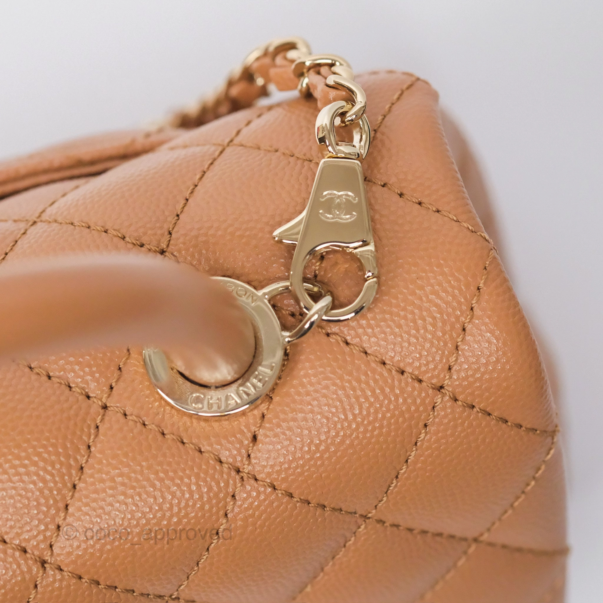 Chanel Small Coco Handle Caramel Beige Caviar Gold Hardware