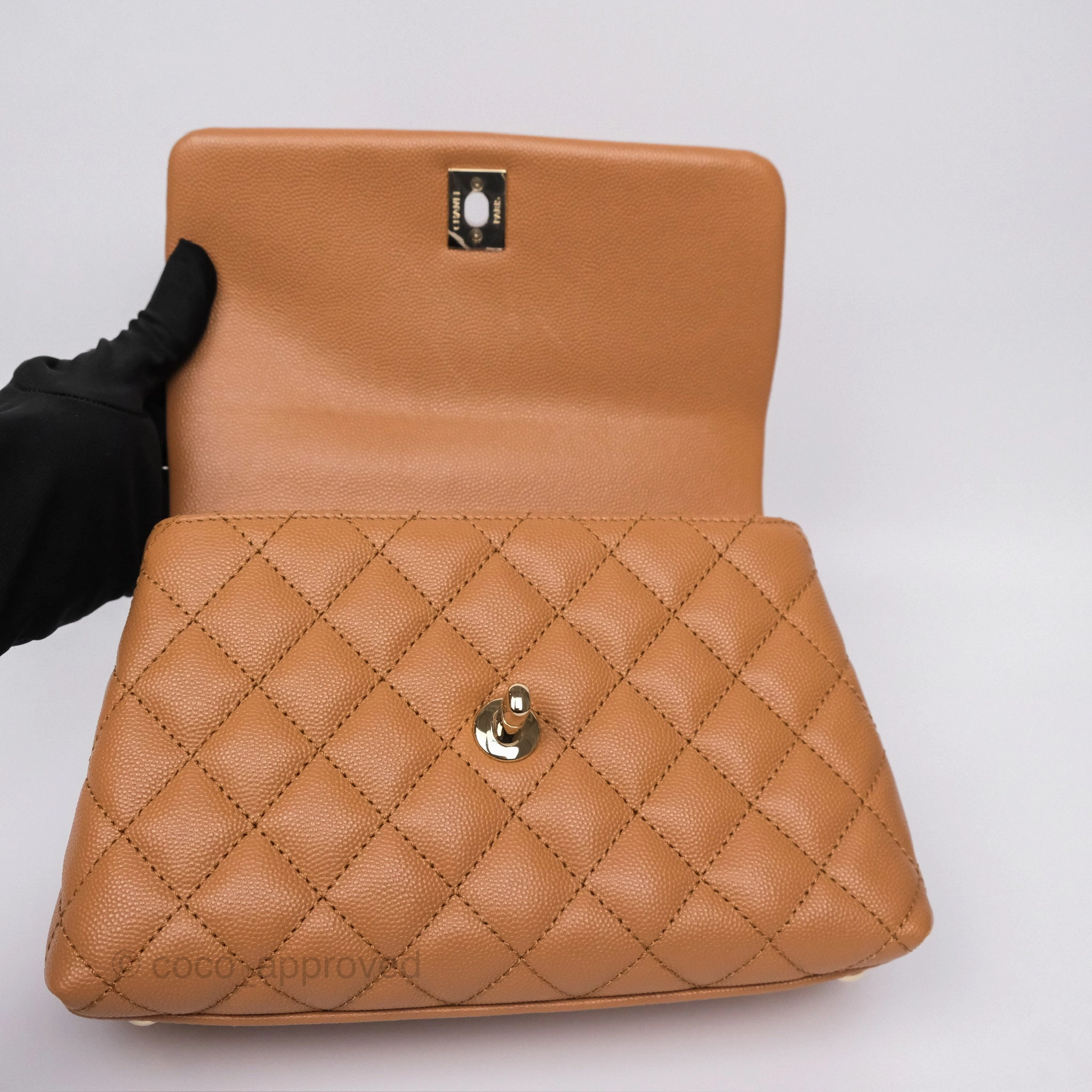 Chanel Small Coco Handle Caramel Beige Caviar Gold Hardware