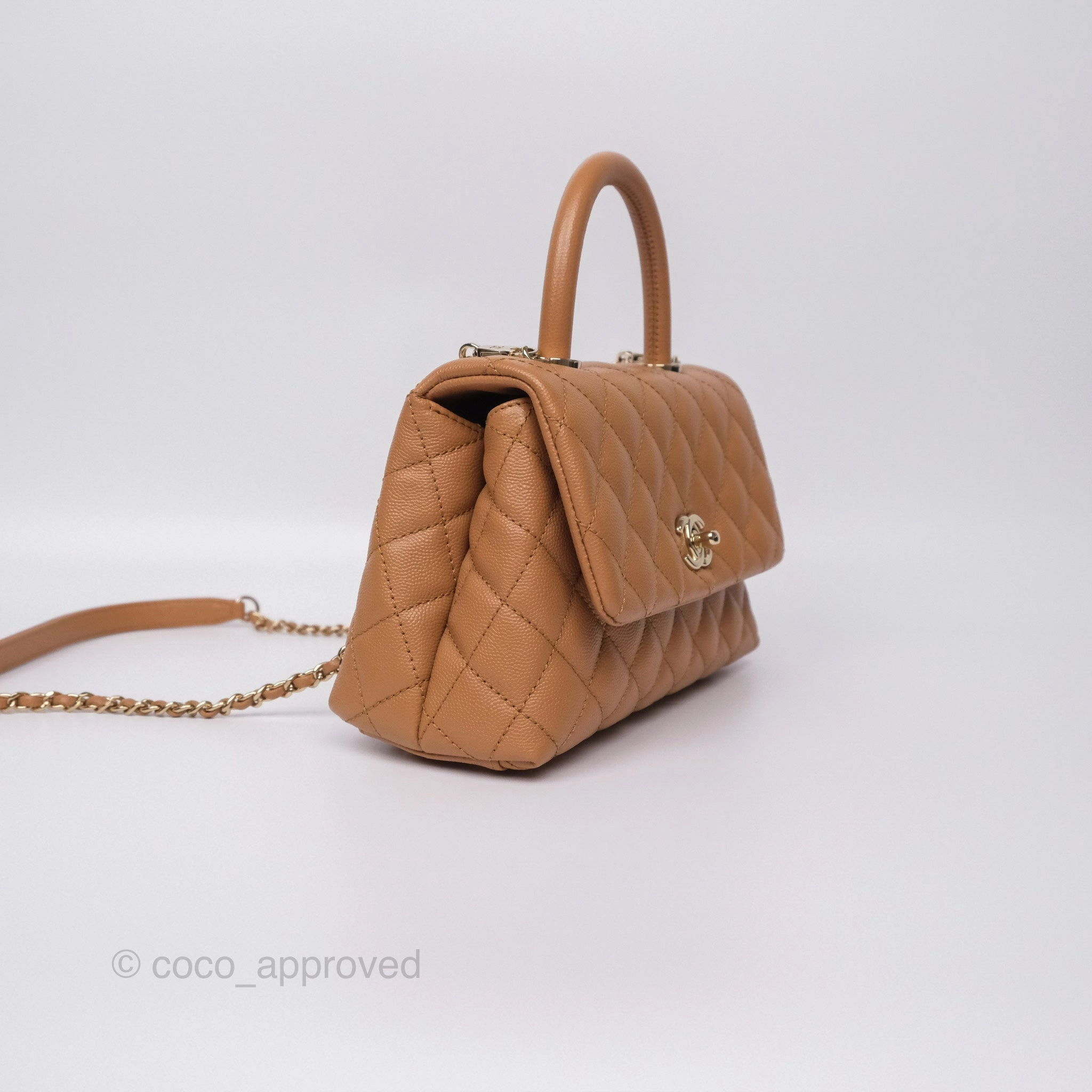 Chanel Small Coco Handle Caramel Beige Caviar Gold Hardware