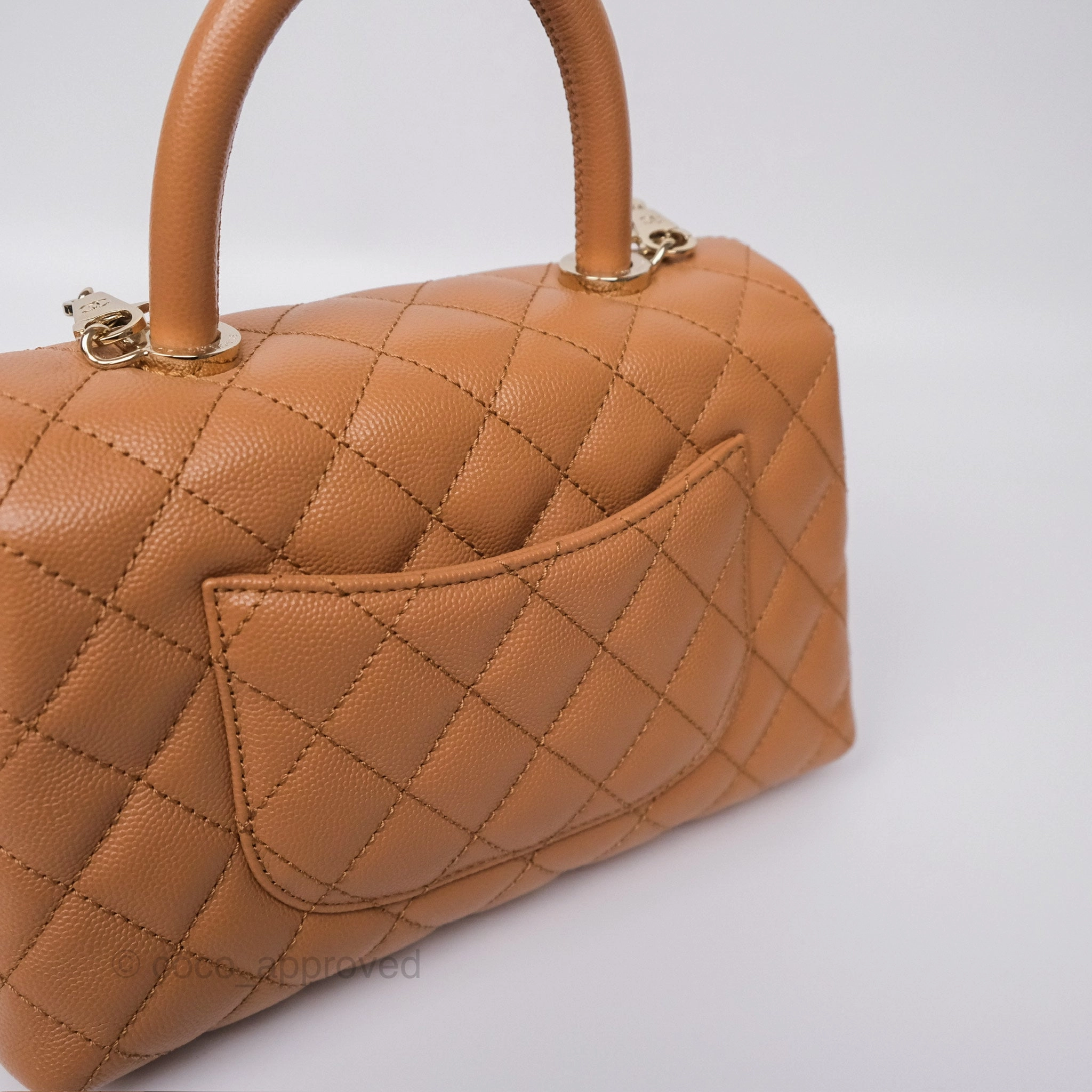 Chanel Small Coco Handle Caramel Beige Caviar Gold Hardware