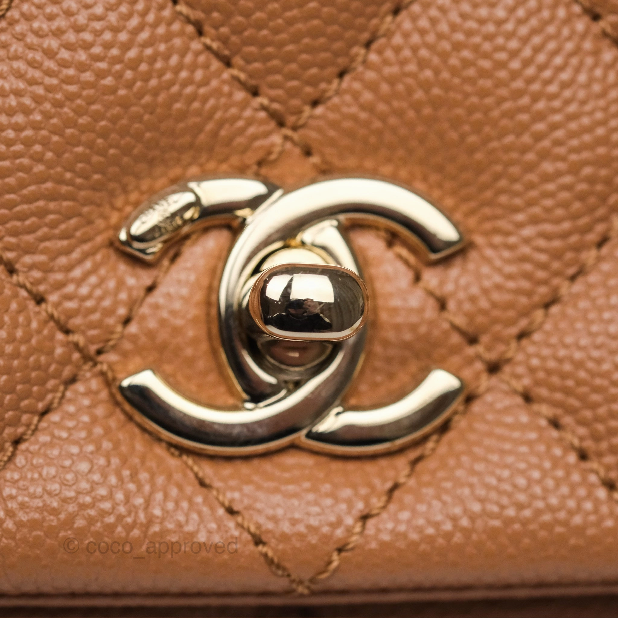 Chanel Small Coco Handle Caramel Beige Caviar Gold Hardware