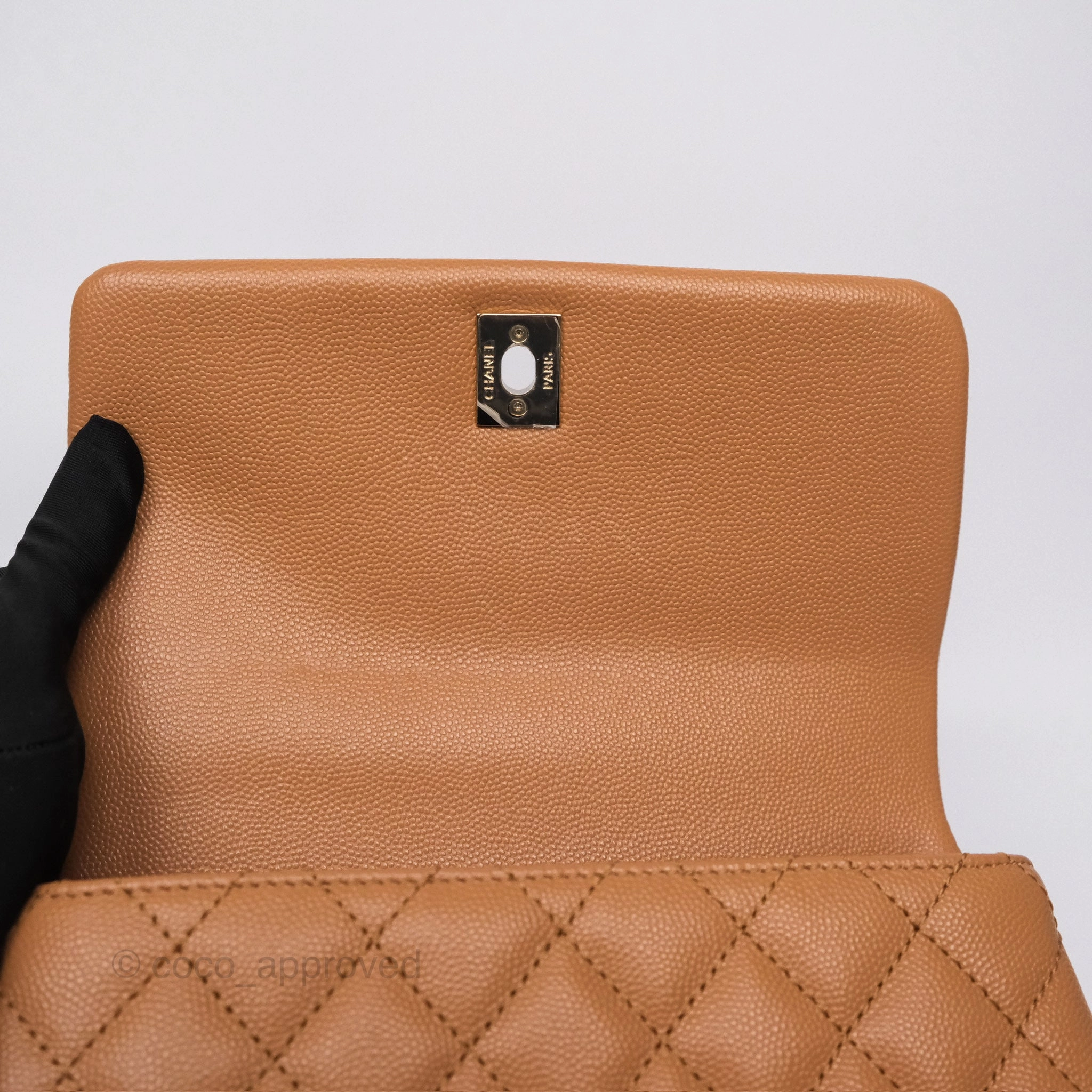 Chanel Small Coco Handle Caramel Beige Caviar Gold Hardware