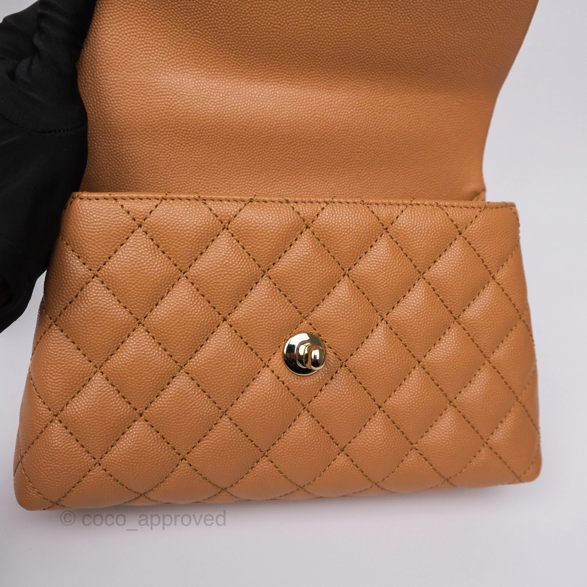 Chanel Small Coco Handle Caramel Beige Caviar Gold Hardware